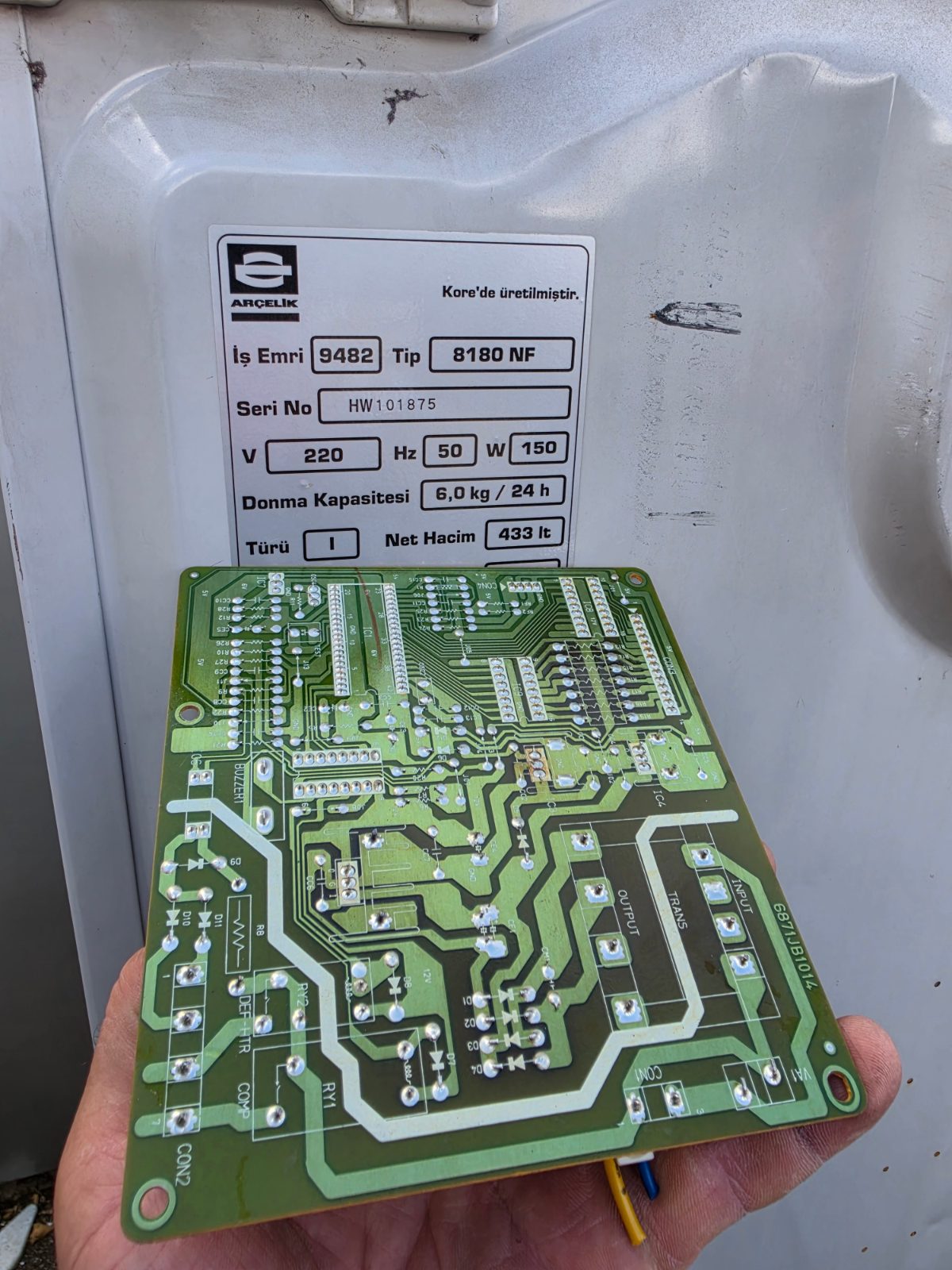 Arçelik 8180 NF model No-Frost buzdolaplarına uyumlu orijinal elektronik kontrol kartı (Anakart). — görsel 5