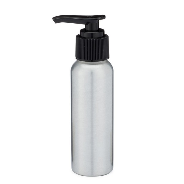 80 ml Aluminum Bottle - Silver with Black Lotion Pump