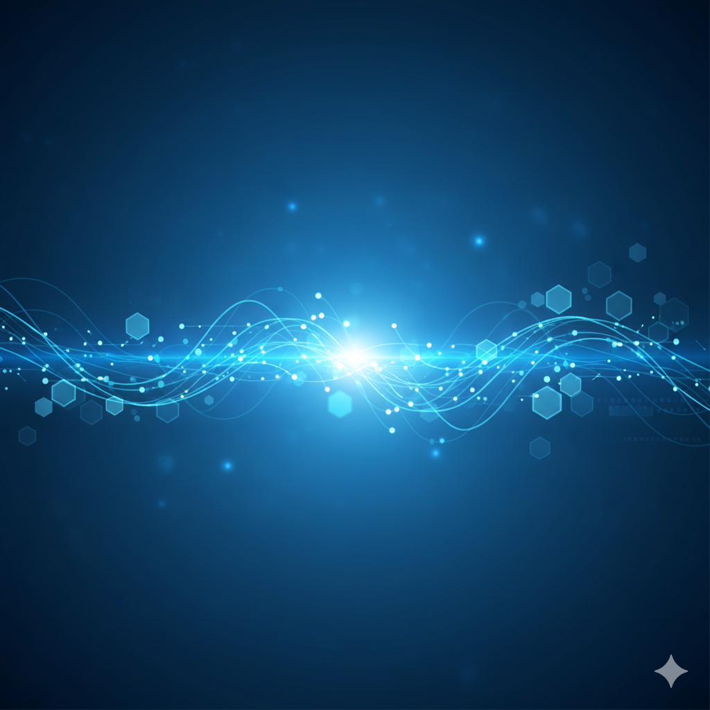 Abstract white and blue background with flowing lines.