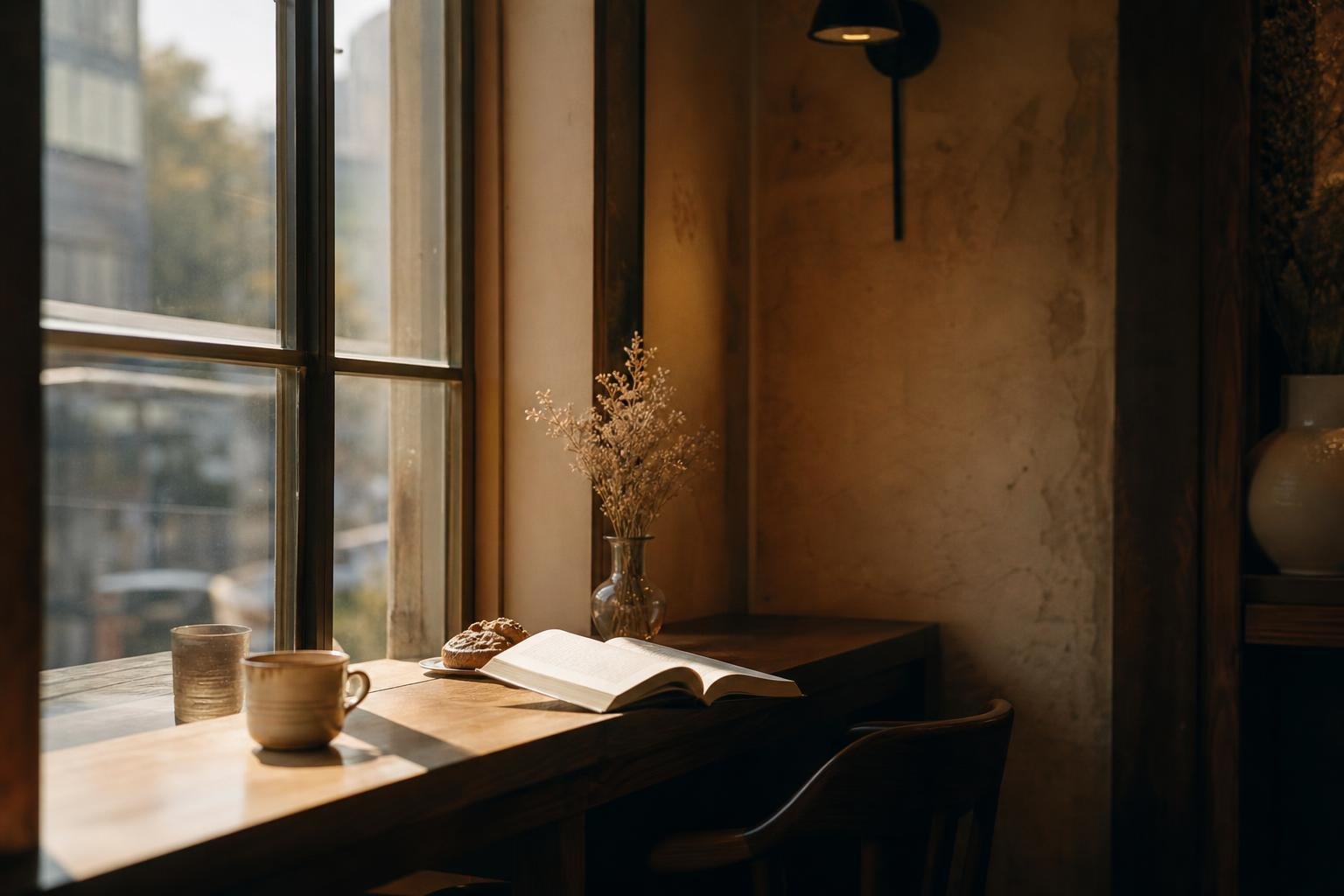 A solo reading nook by the window