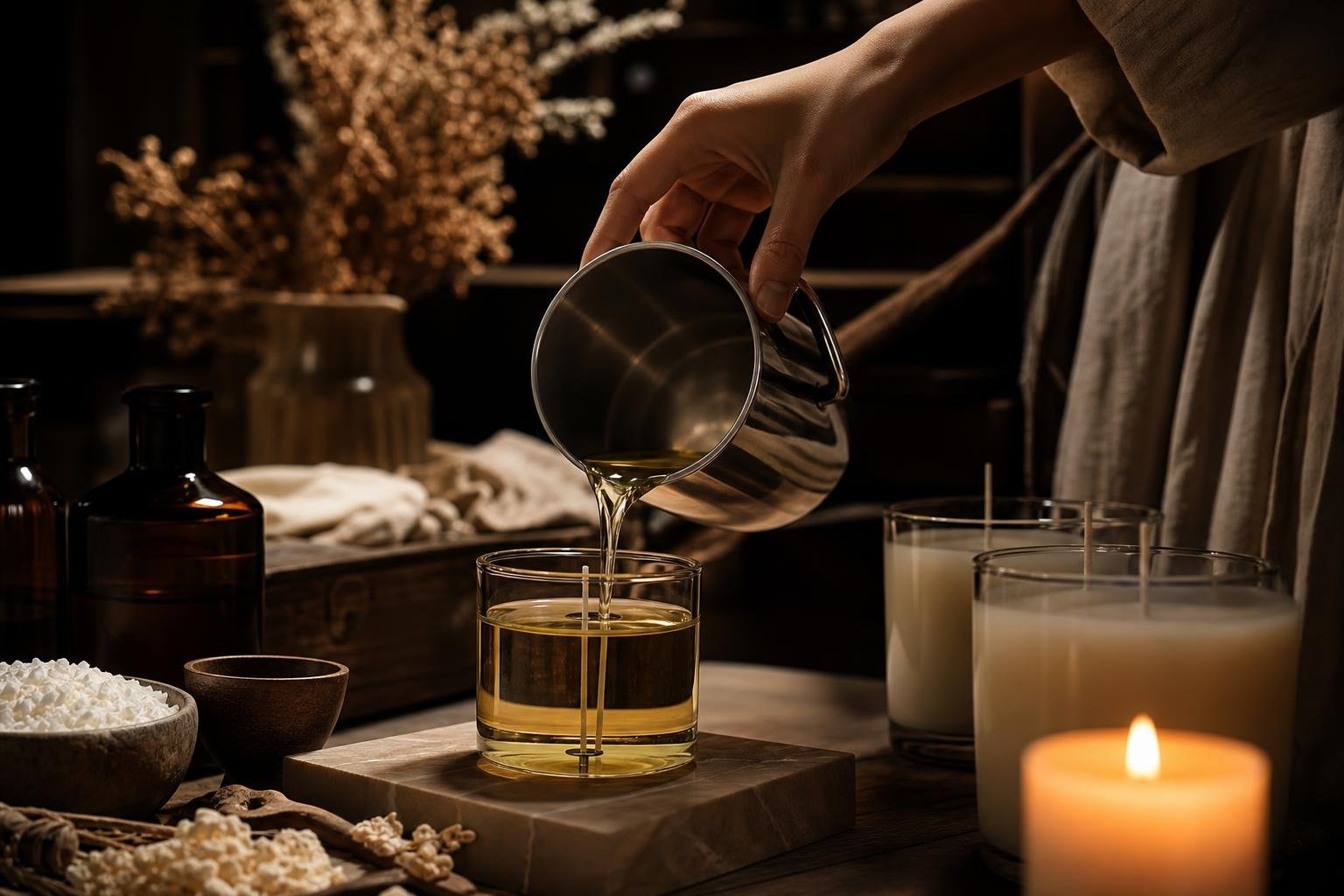Soy wax being poured by hand