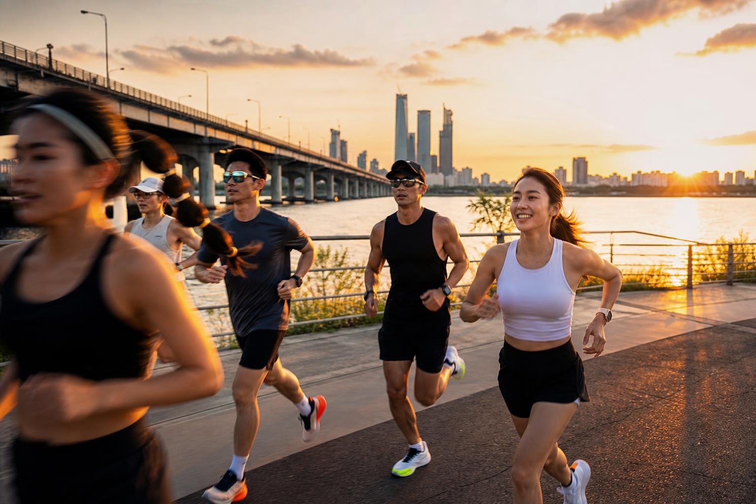 Runners on the Banpo River Course over Banpo Bridge