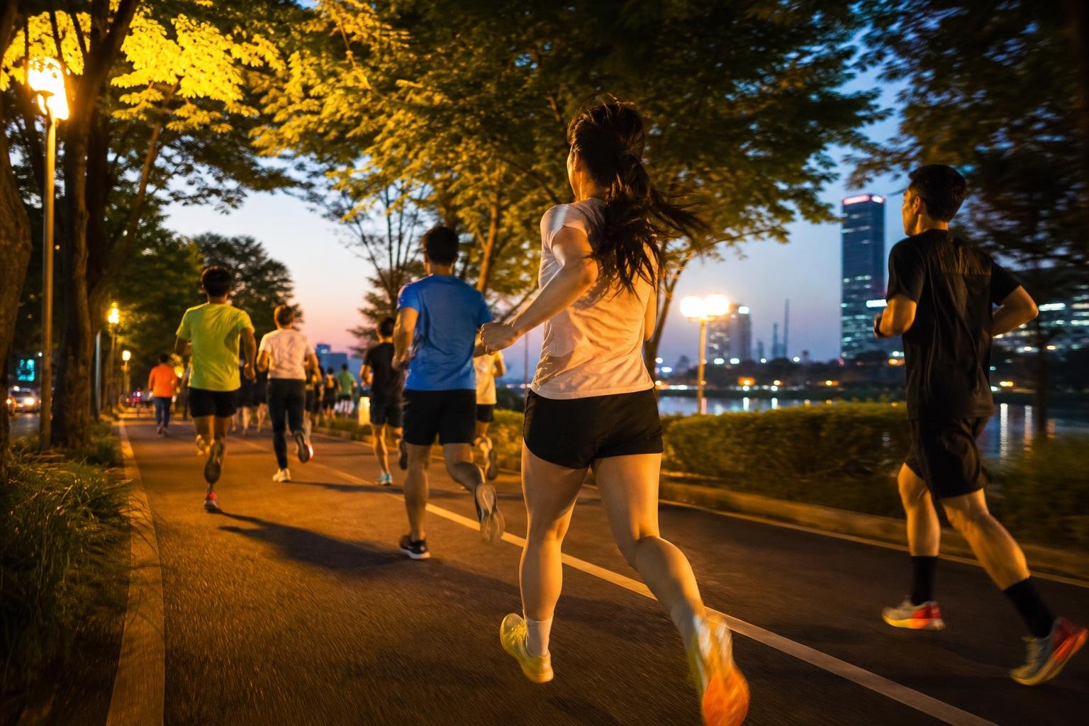 Runners on the Yeouido Park Night Course
