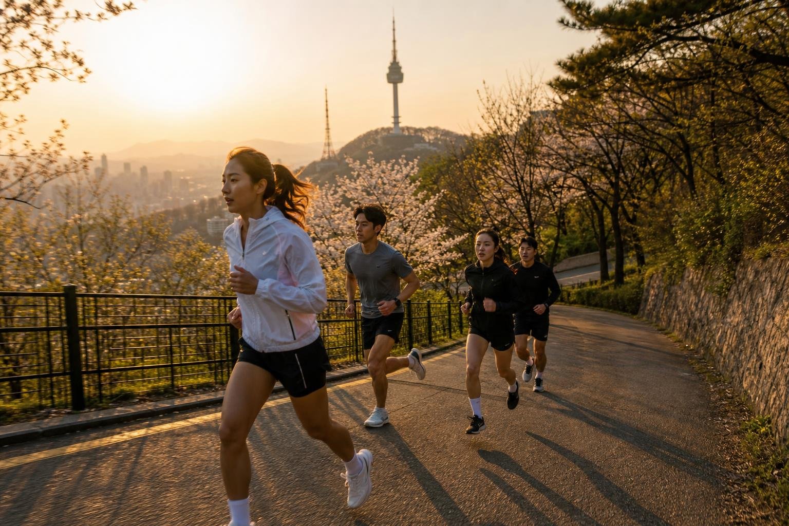 Runners climbing the Namsan Sowol-gil Hill Course