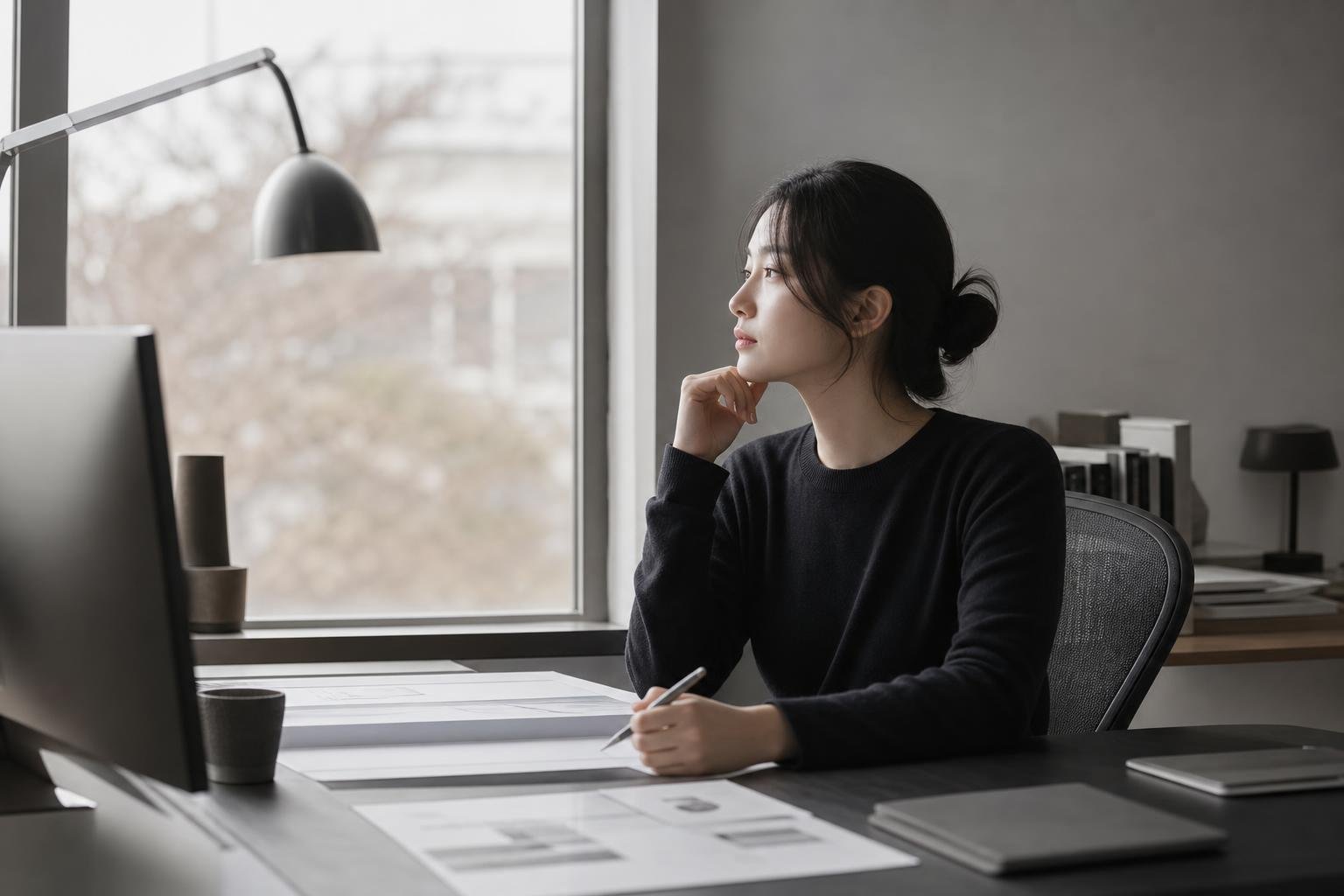 Product designer Minha Lee seated by the studio window