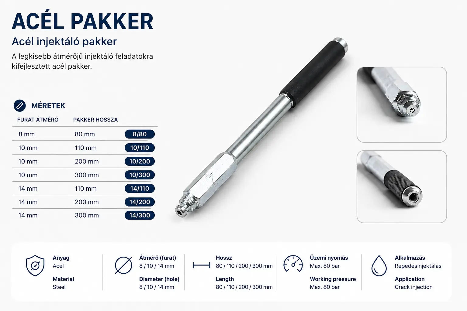 Acél pakker Ø8x80mm