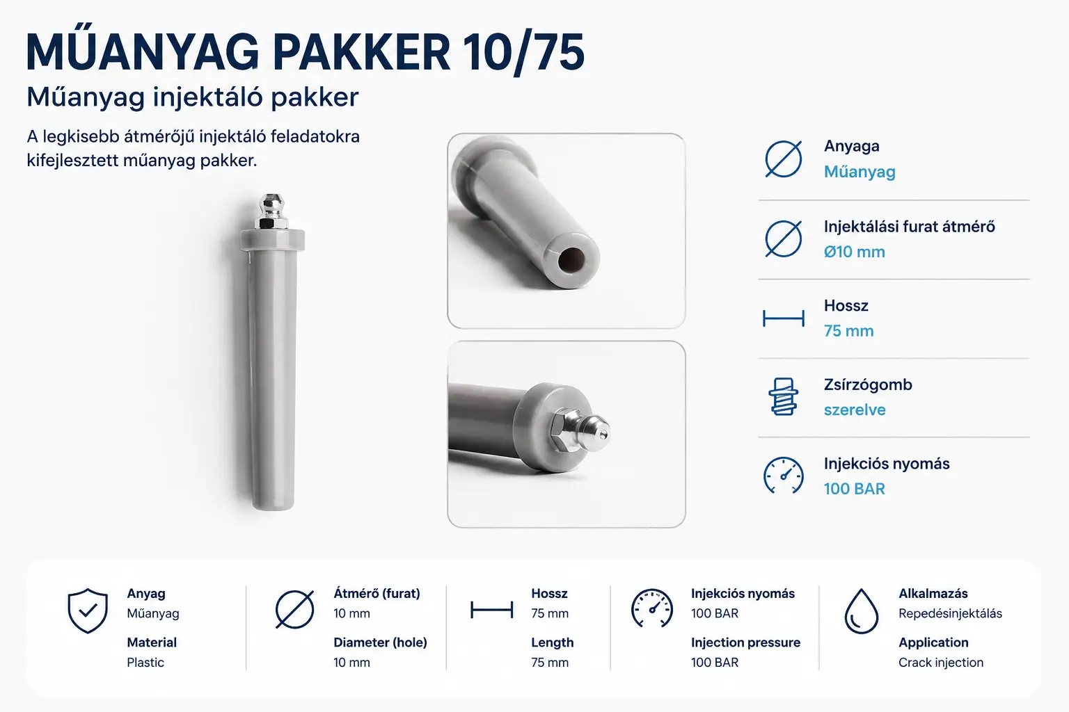 Műanyag pakker Ø10x75mm