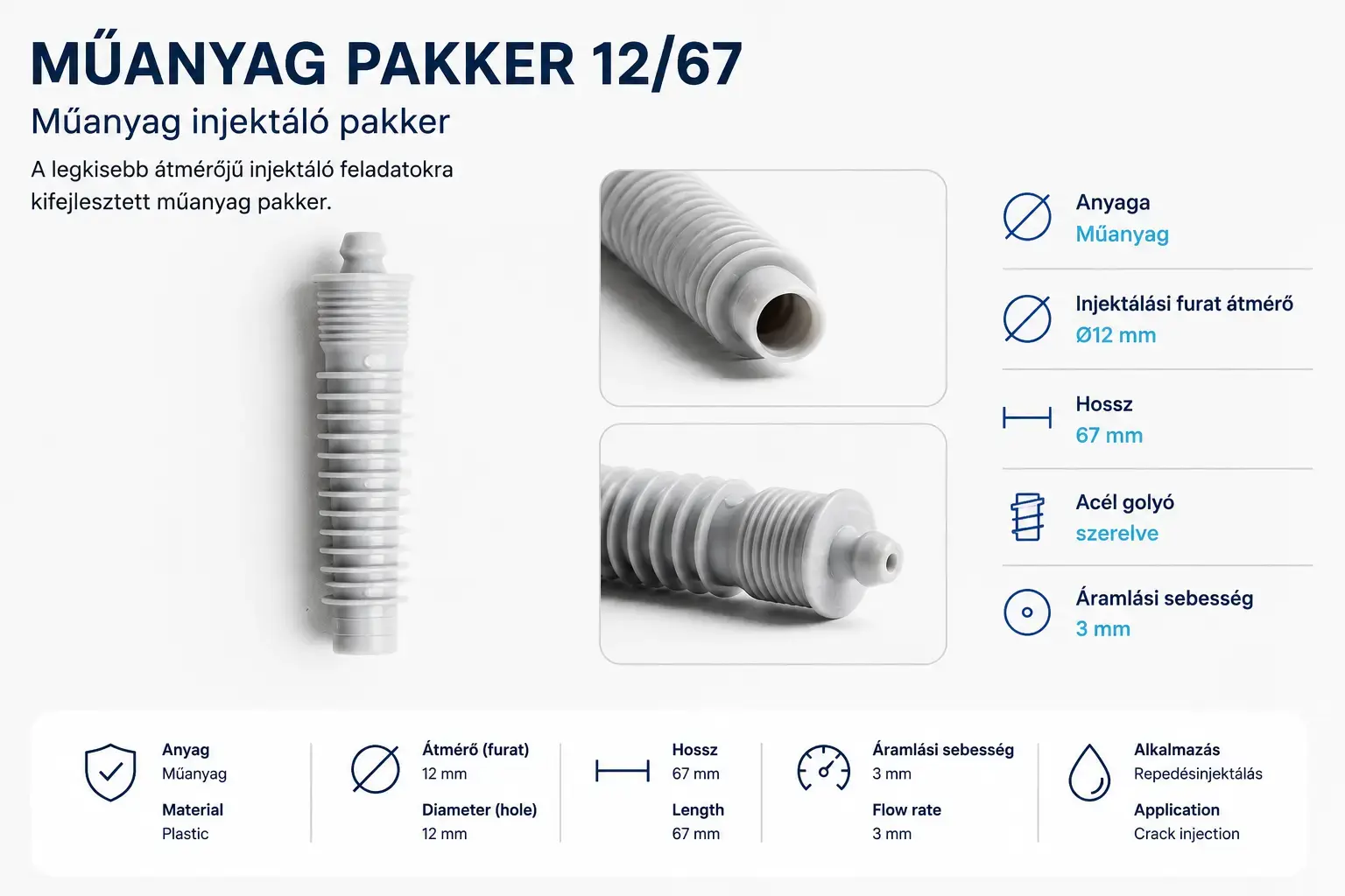 Műanyag pakker Ø12x67mm
