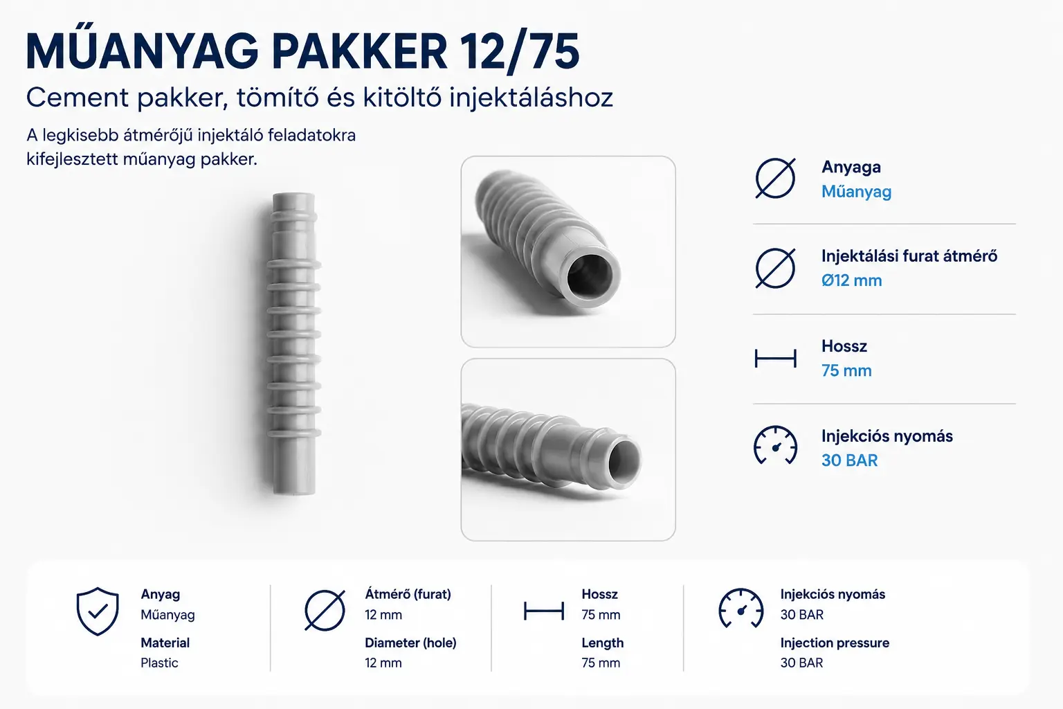 Műanyag pakker Ø12x75mm