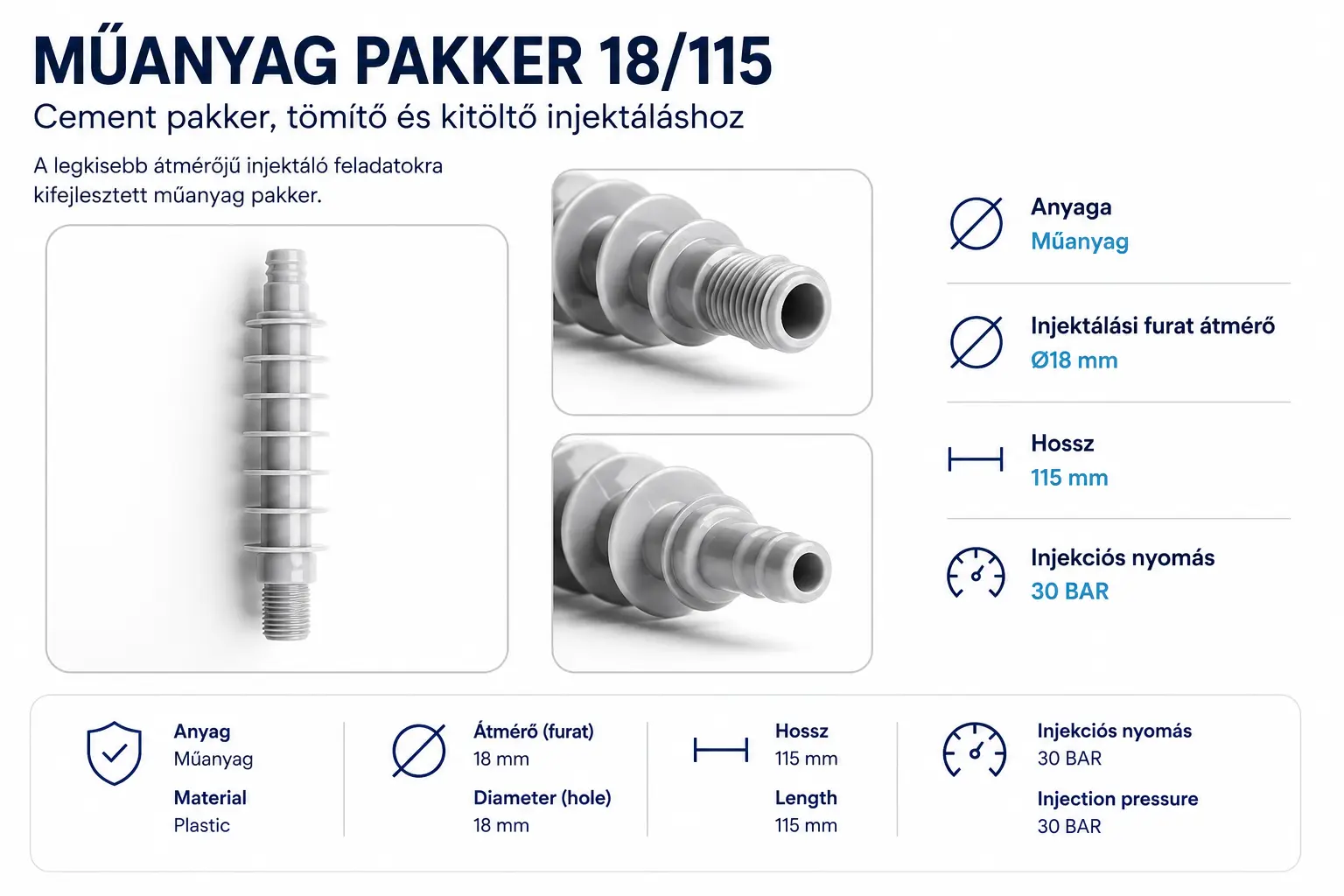 Műanyag pakker Ø18x115mm