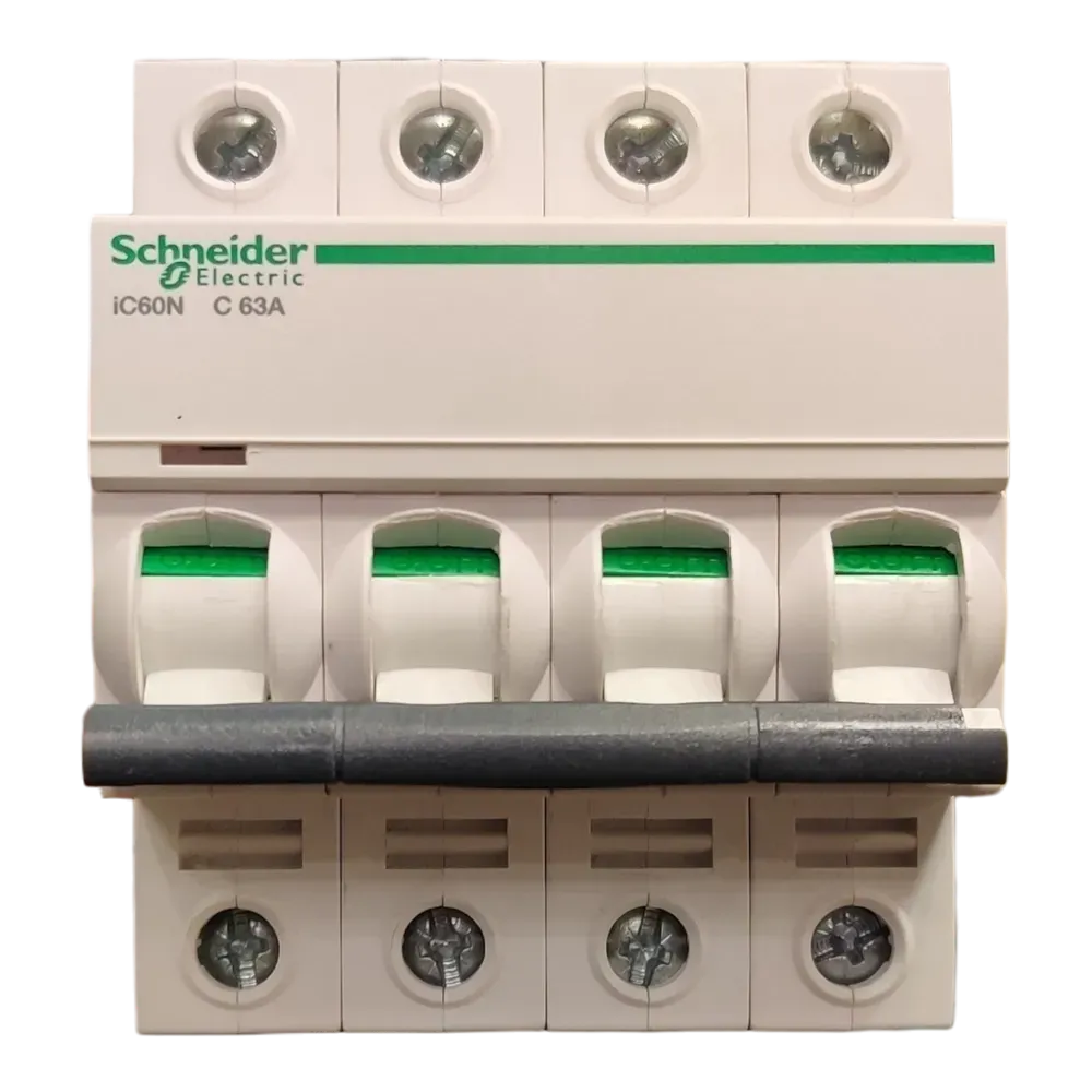 Image of product CIRCUIT BREAKER MCB A9F44463 4 POL IC60N 63A SCHNEIDER