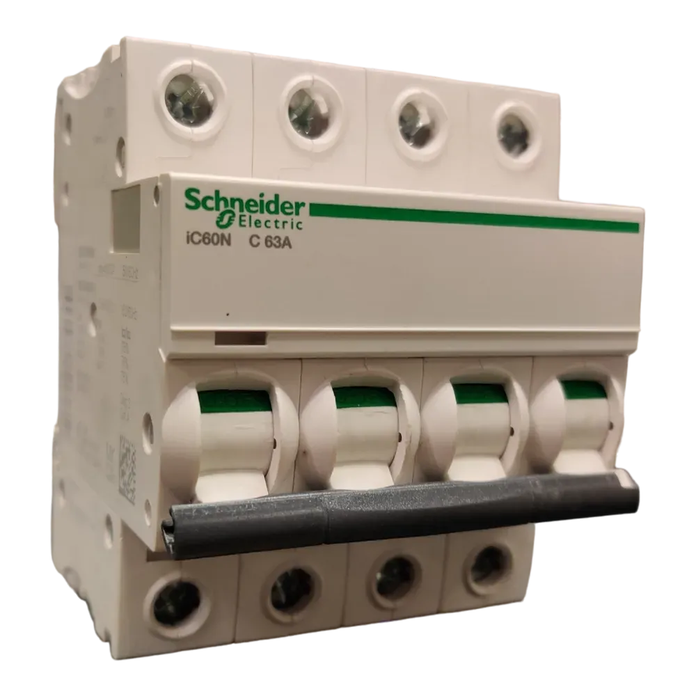 Image of product CIRCUIT BREAKER MCB A9F44463 4 POL IC60N 63A SCHNEIDER