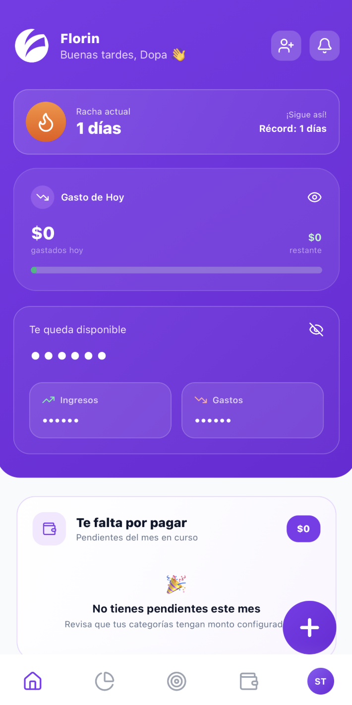 Pantalla Florin análisis financiero