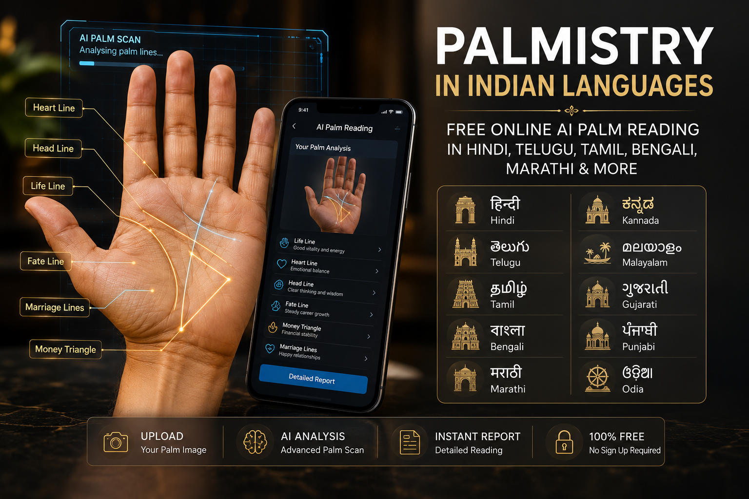 Palmistry in Indian Languages: Free Online AI Palm Reading in Hindi, Telugu, Tamil, Bengali, Marathi and More