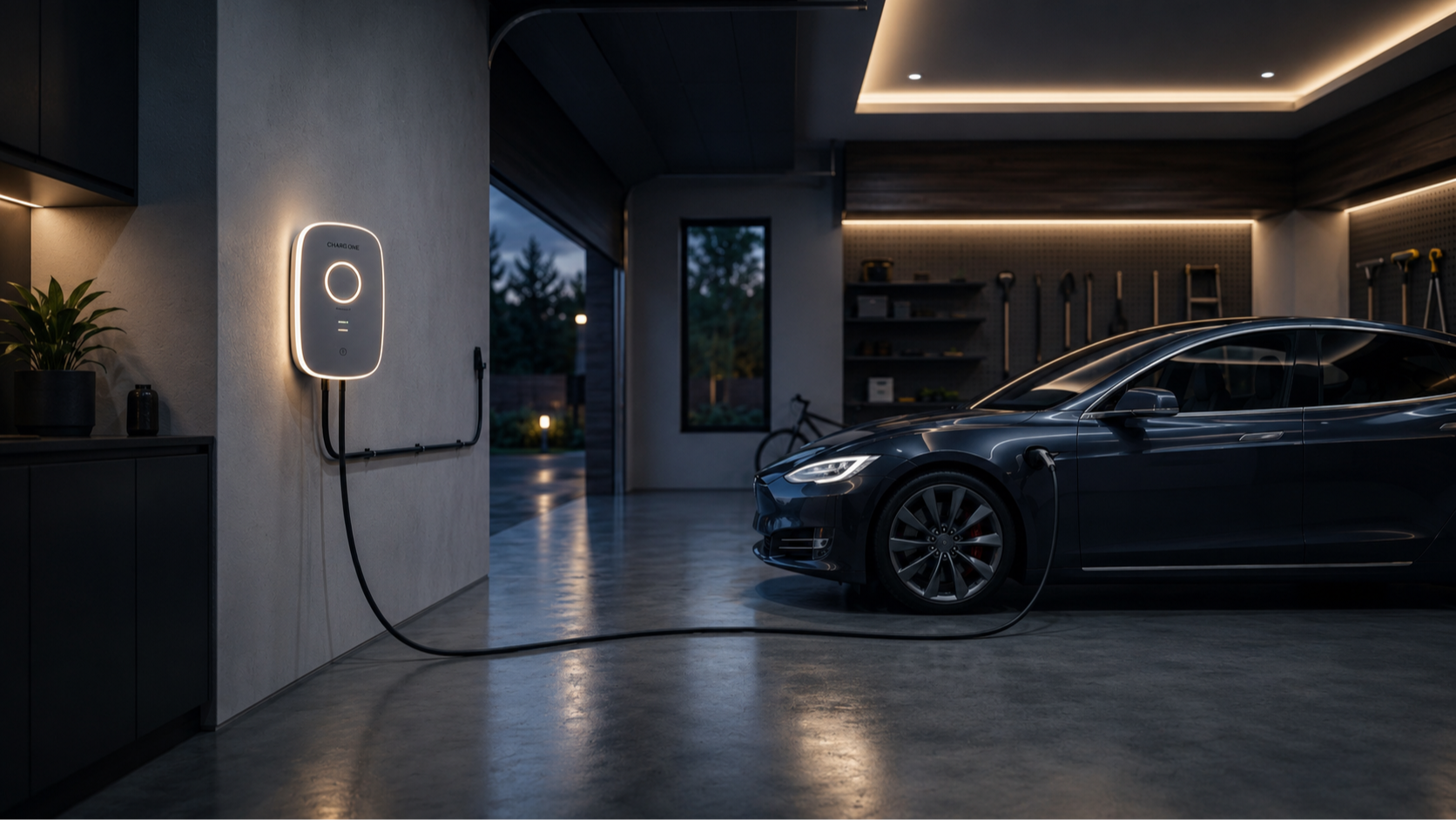 EV charger installed in a residential garage
