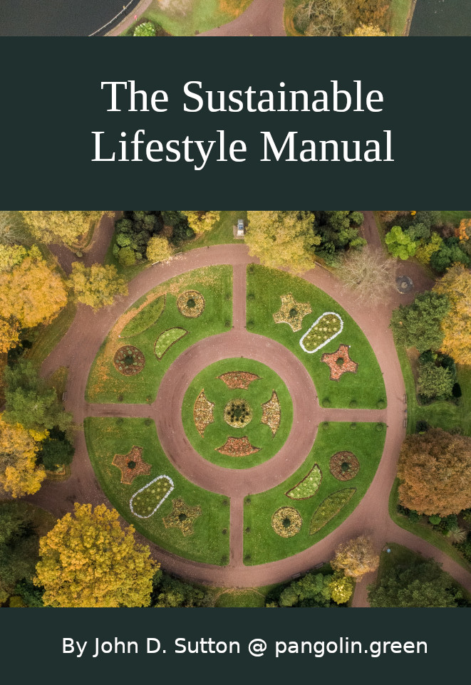 The cover of The Sustainable Lifestyle Manual book, a green park with a circular pattern