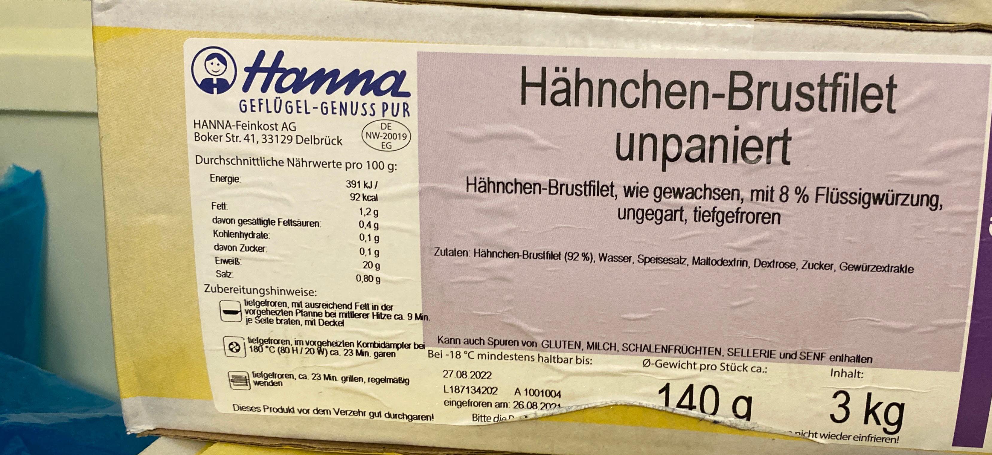Hänchen-Brustfilet unpaniert