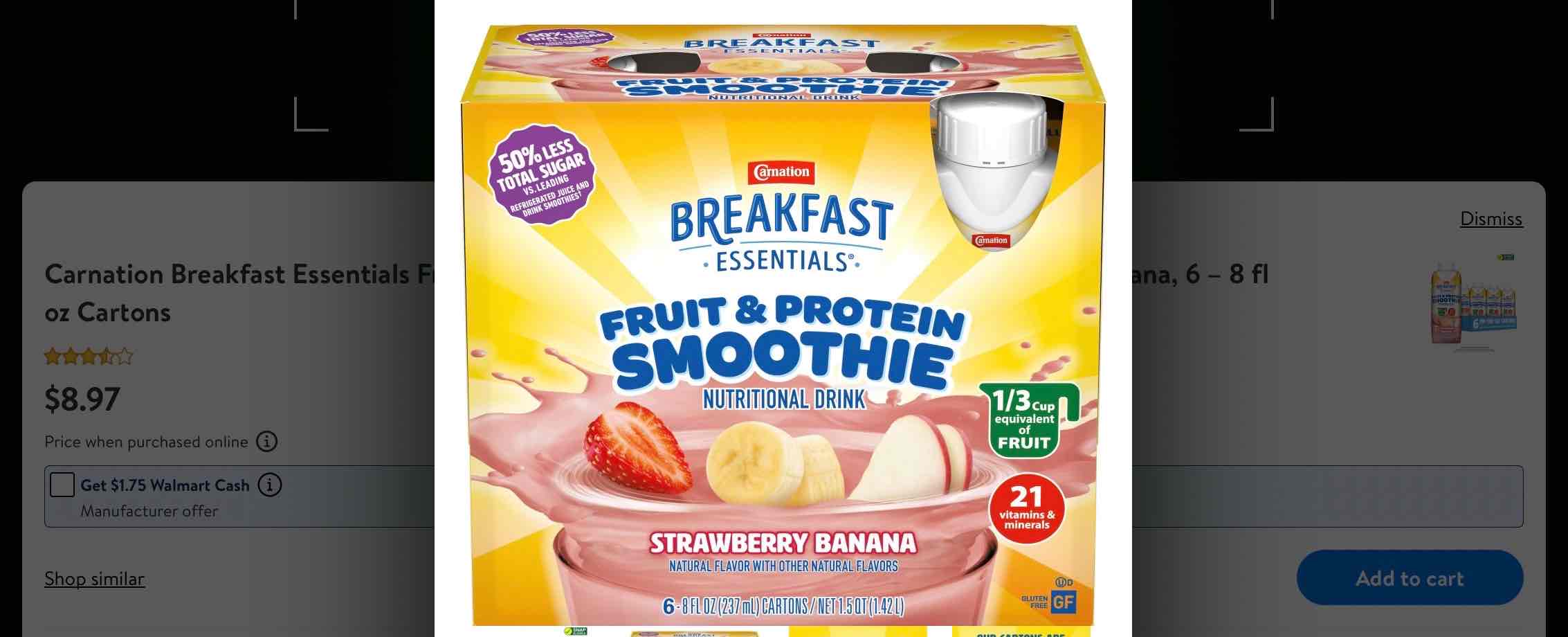 Breakfast Essentials Fruit & Protein Smoothie Nutritional Drink Strawberry Banana