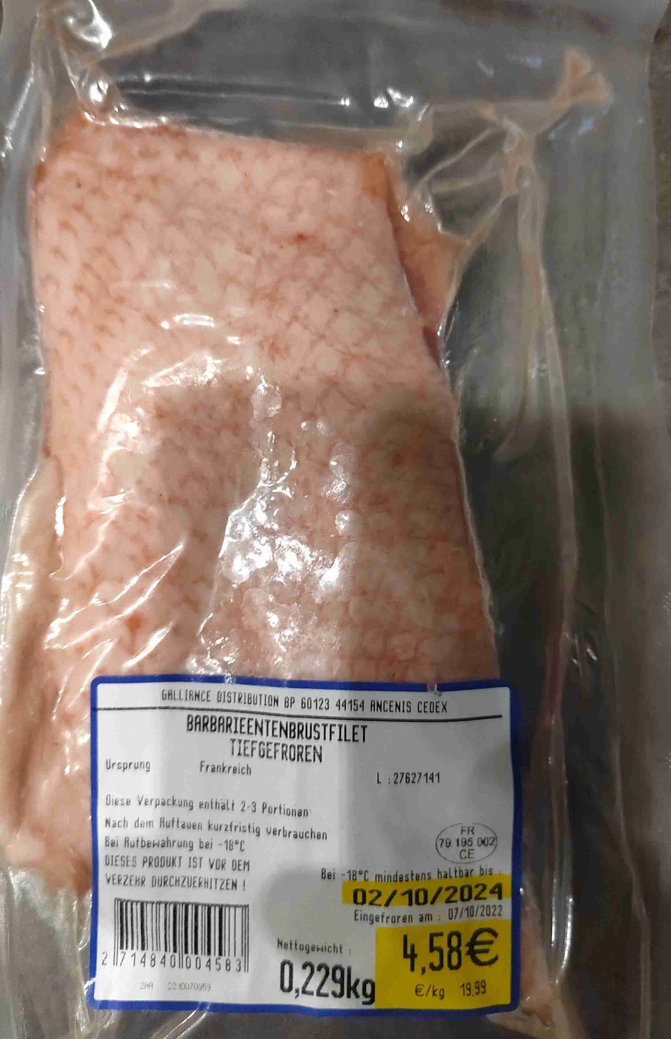 Barbarieentenbrustfielet Tiefgefroren