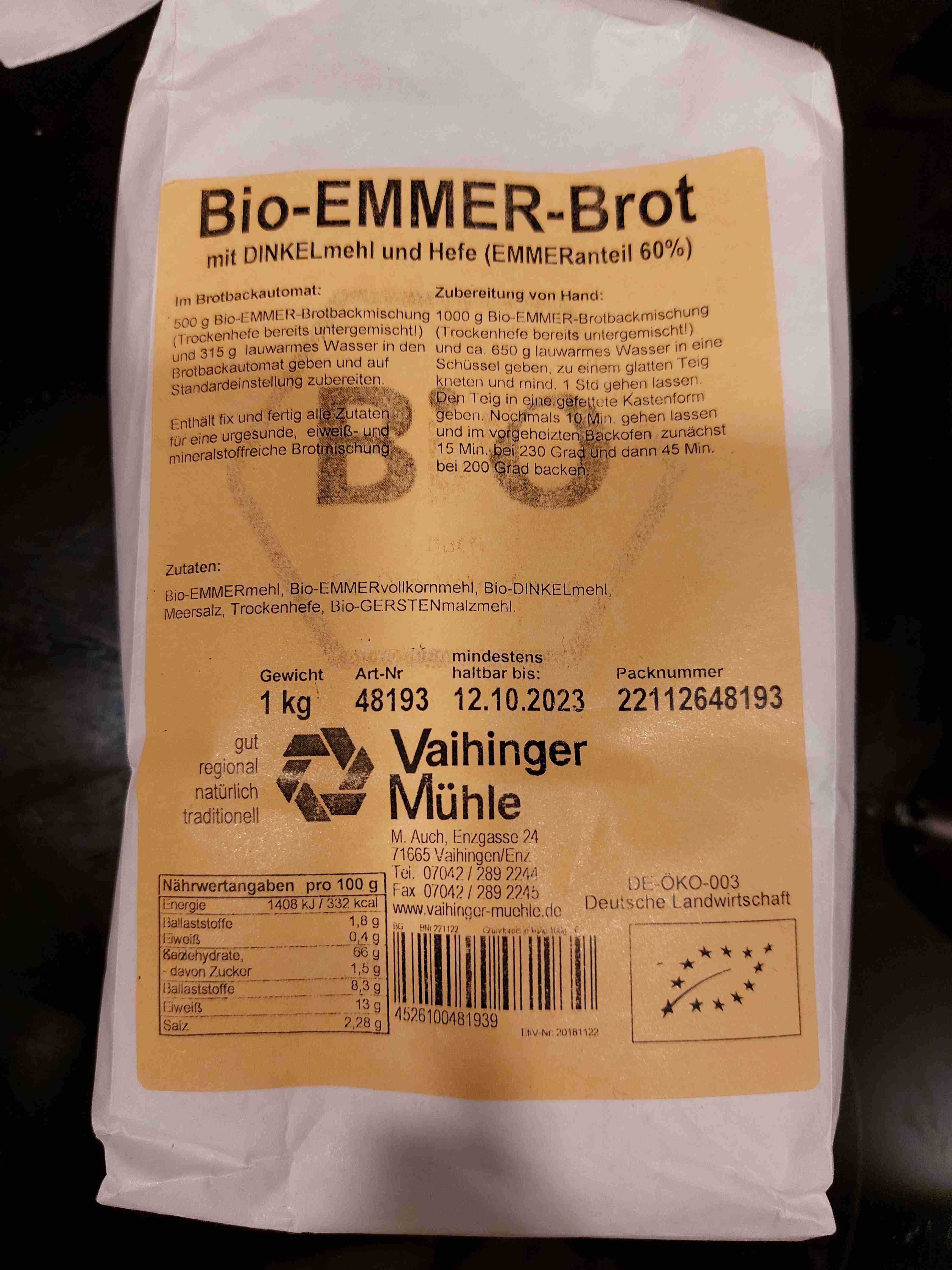 Bio Emmer Brot Backmischung