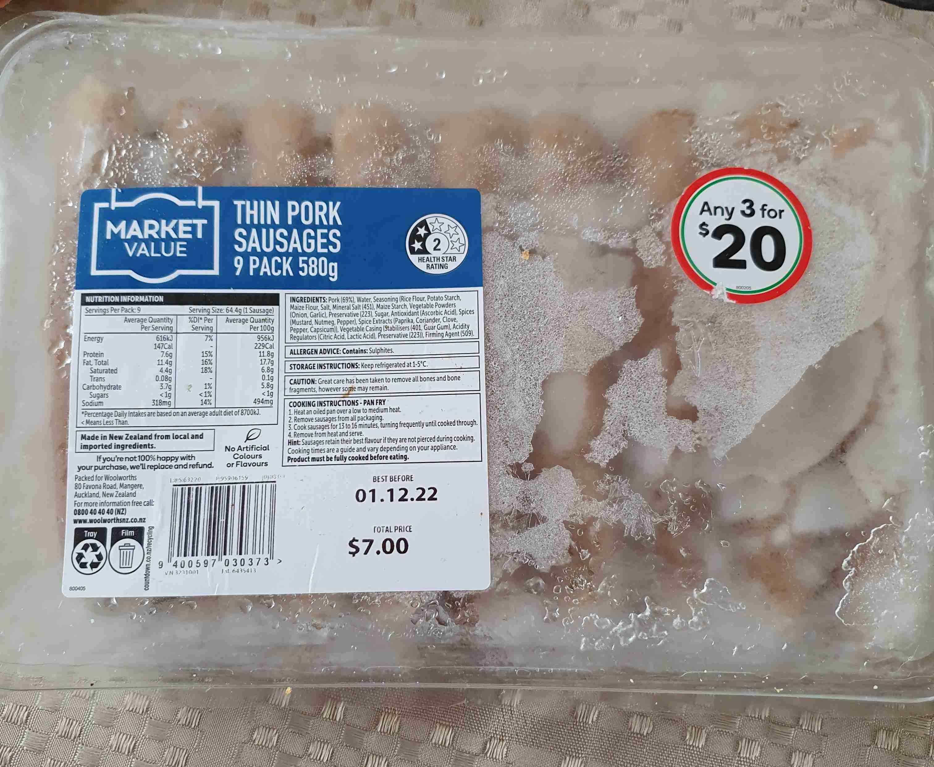 Thin pork sausages