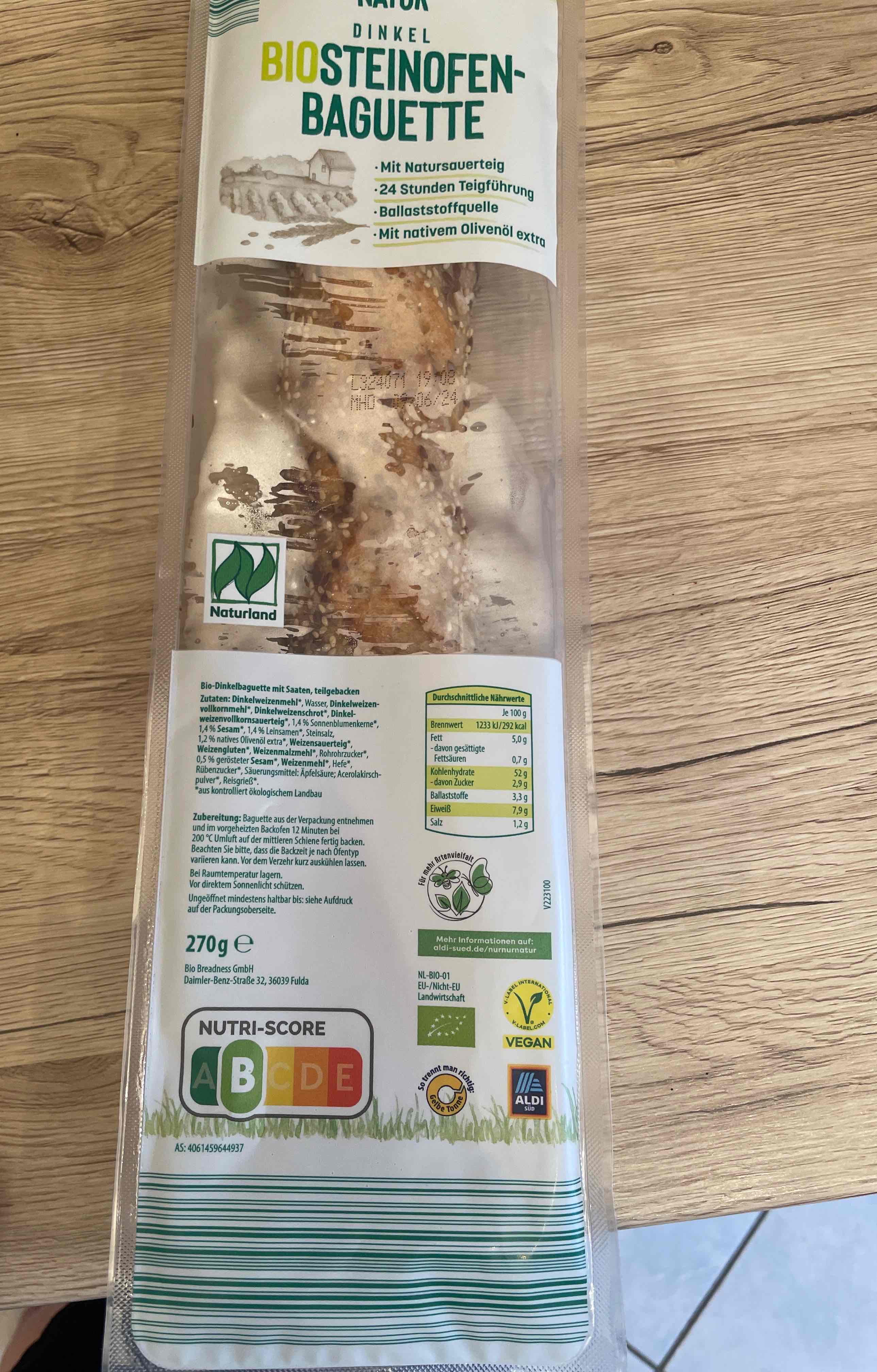Bio Steinofen Bagette Dinkel