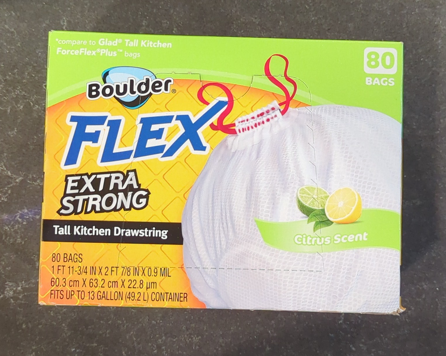 Flex Extra Strong Tall Kitchen Drawstring Trash Bags, Citrus Scent