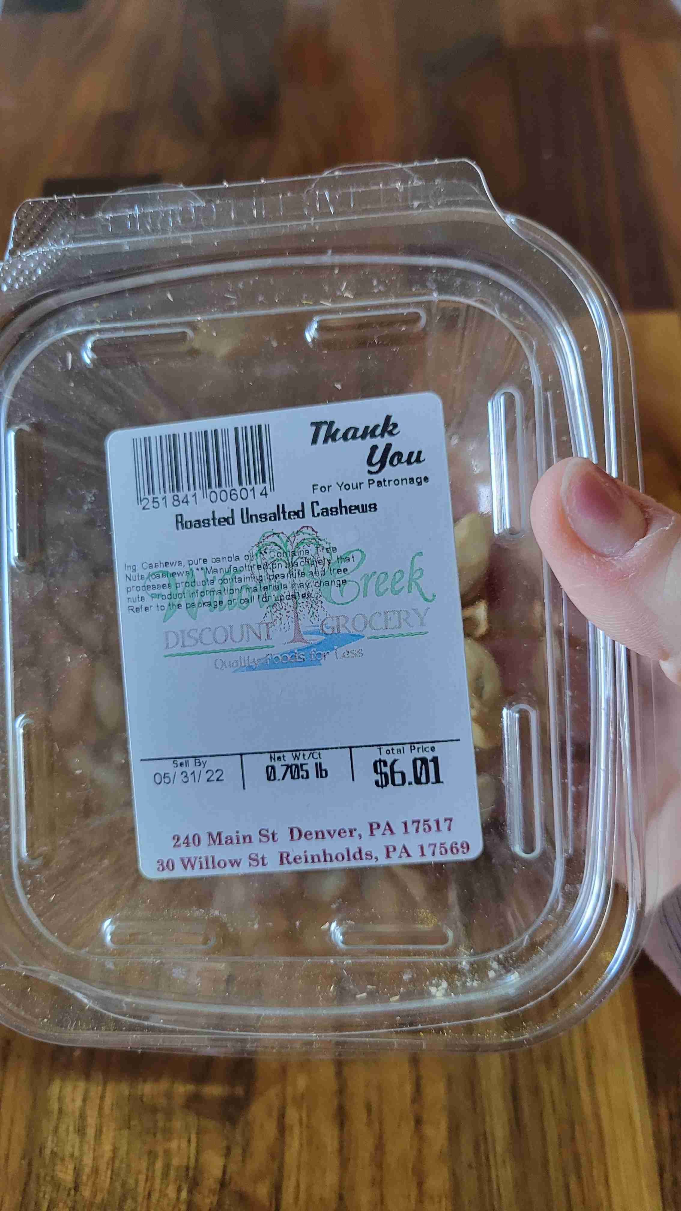 Roasted Unsalted Cashews