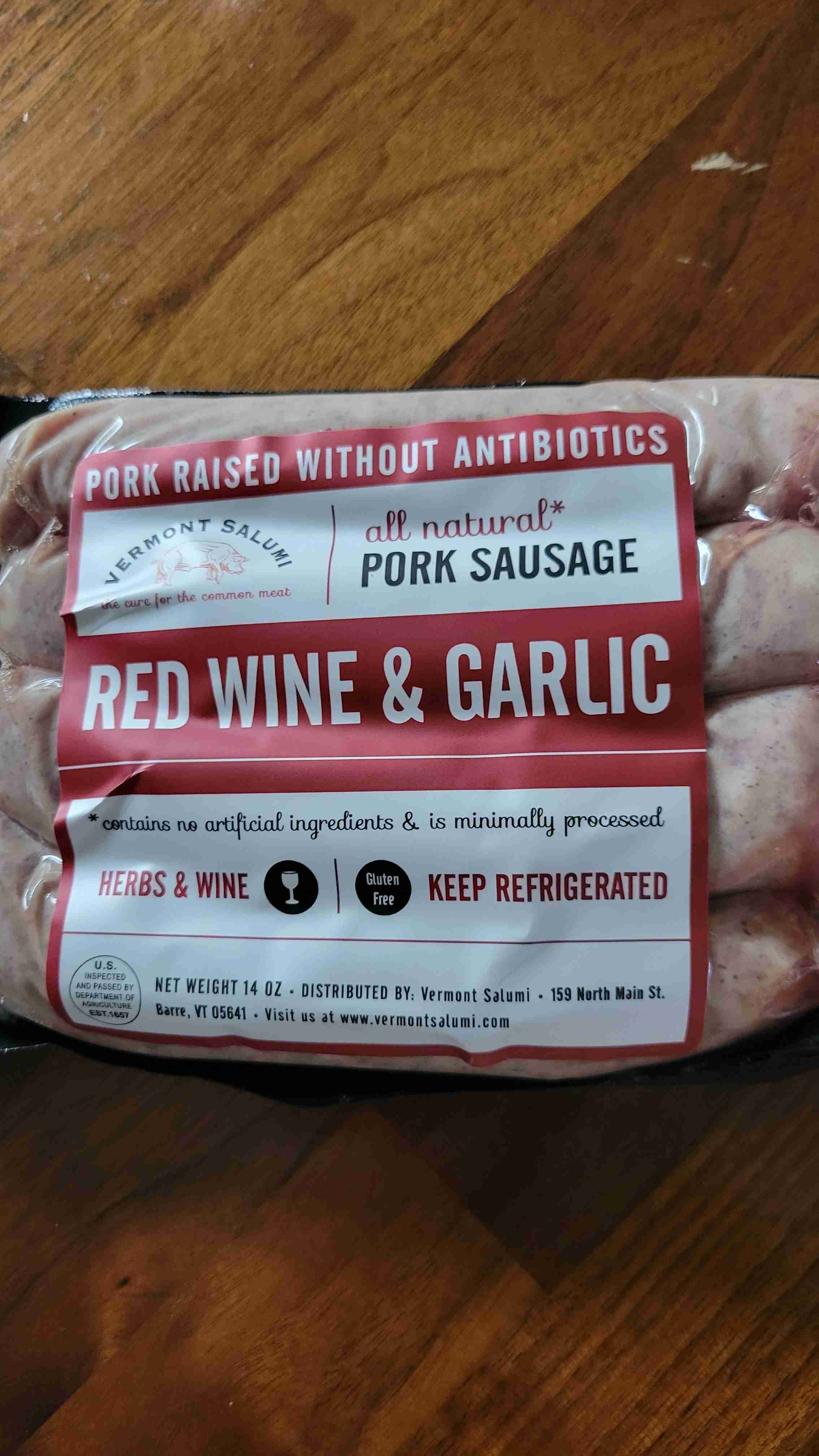 Pork sausage red wine and garlic