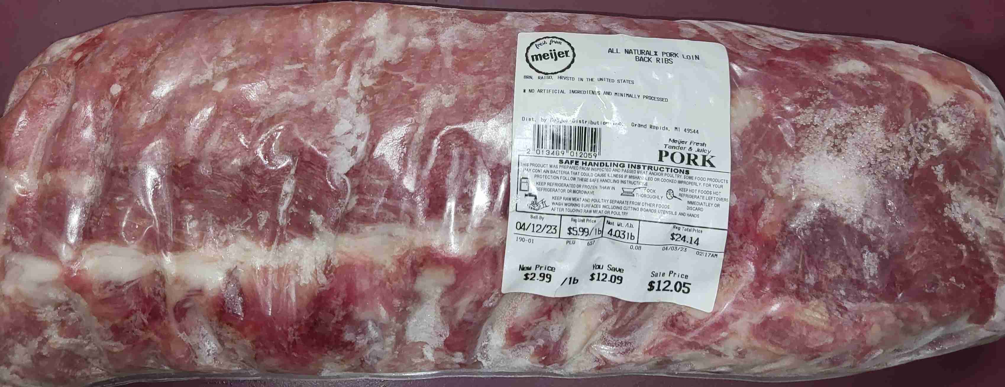 All Natural Pork Loin Back Ribs
