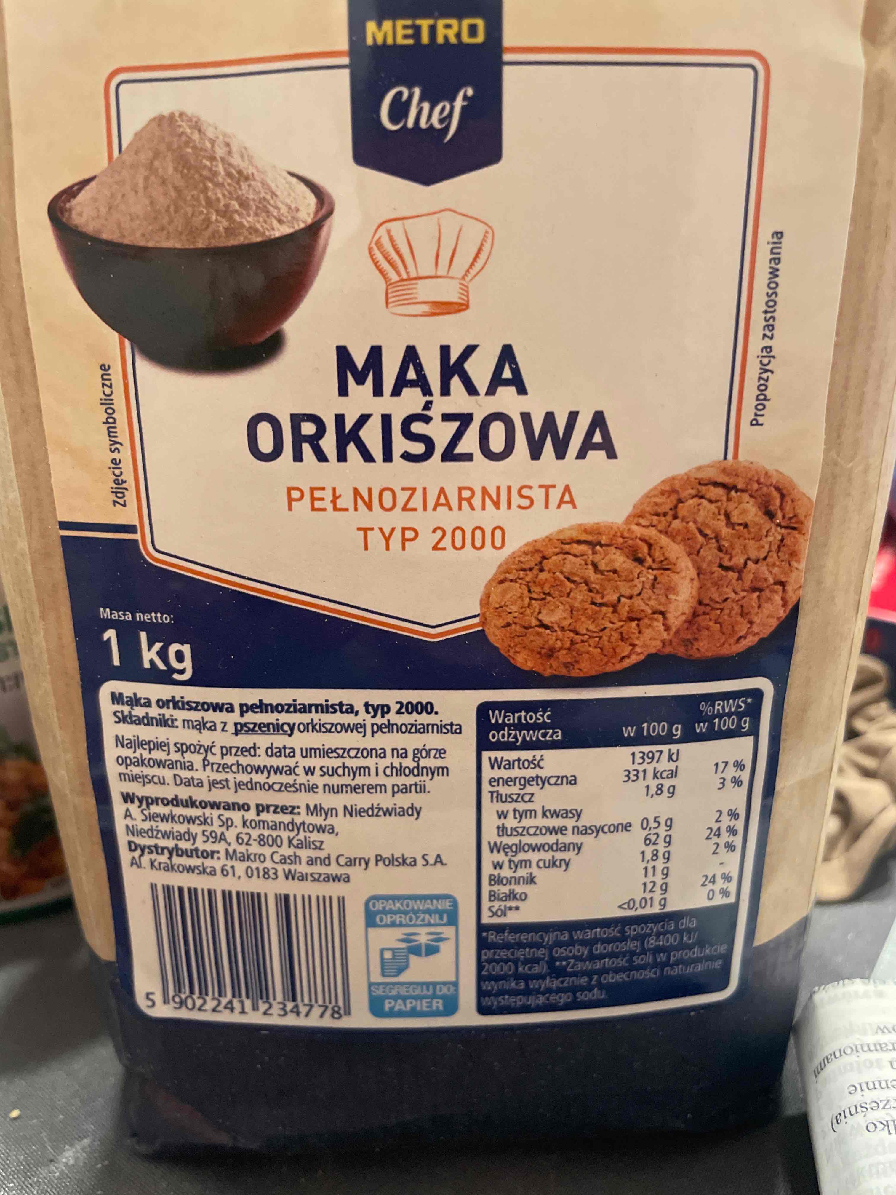 Mąka orkiszowa typ 2000 pełnoziarnista