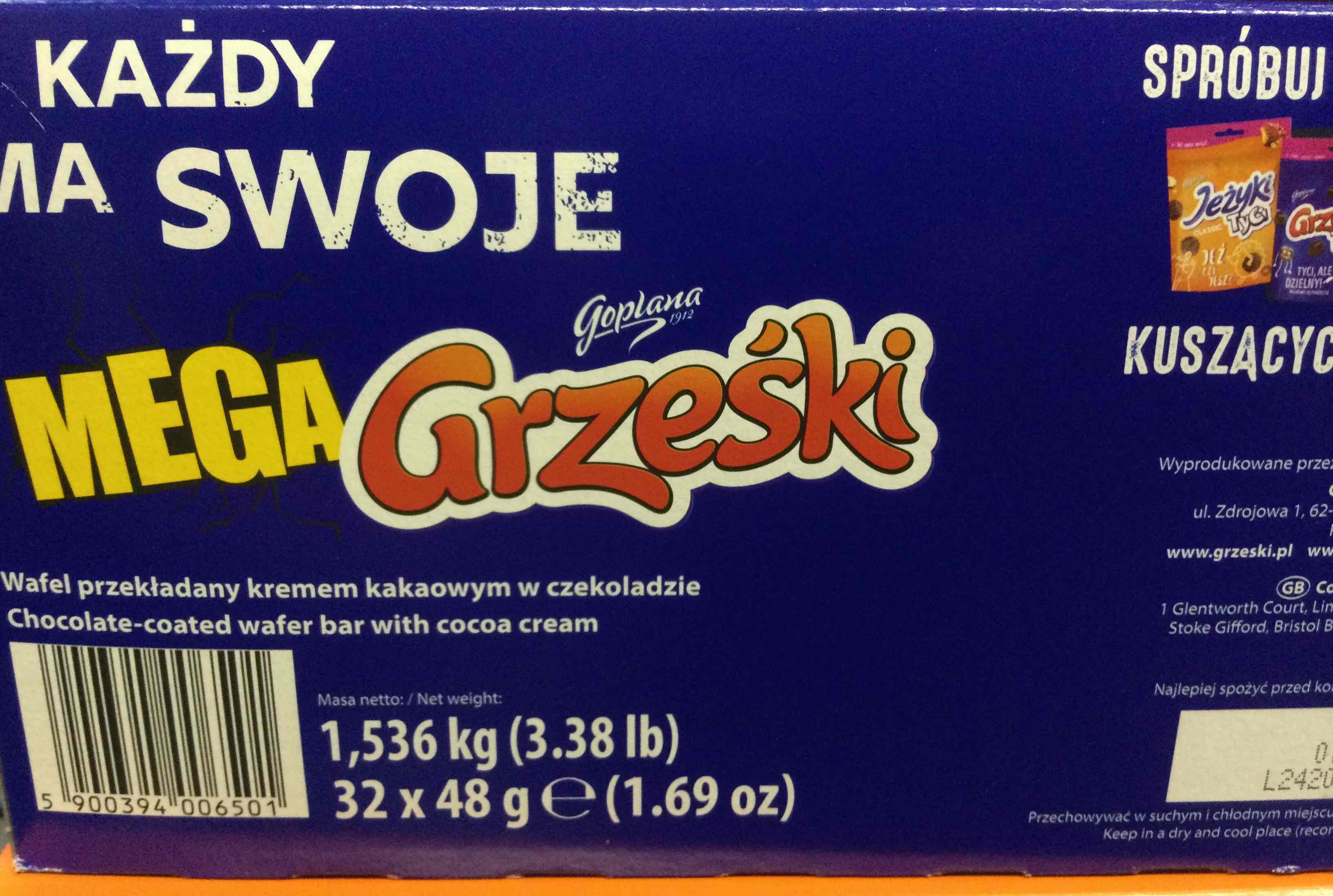 Mega Grześki kakaowe w czekoladzie