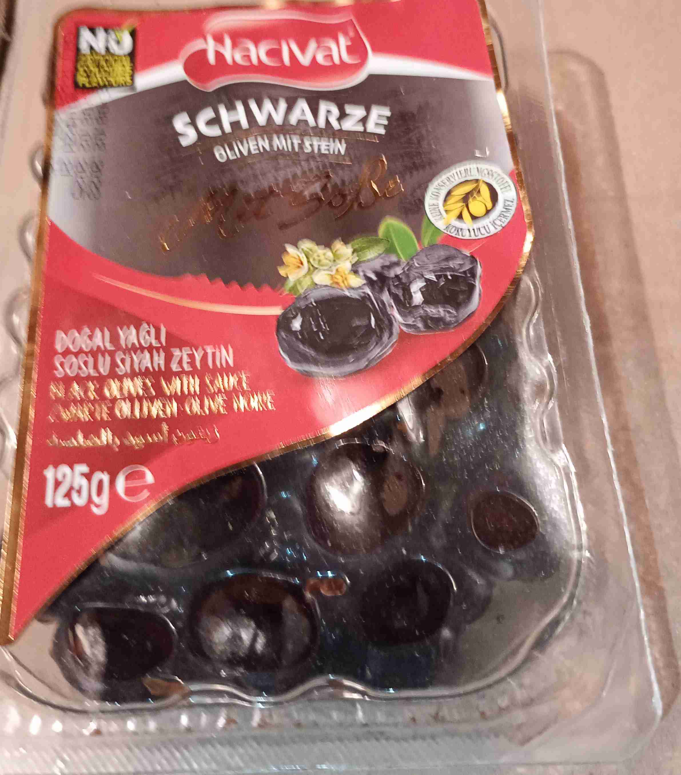 Schwarze Oliven, mit Stein