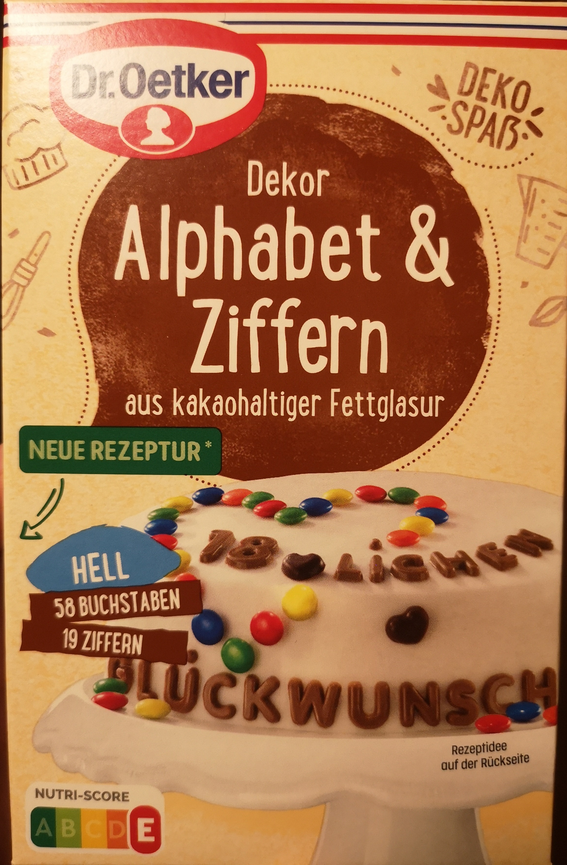 Dekor Alphabet und Ziffern hell