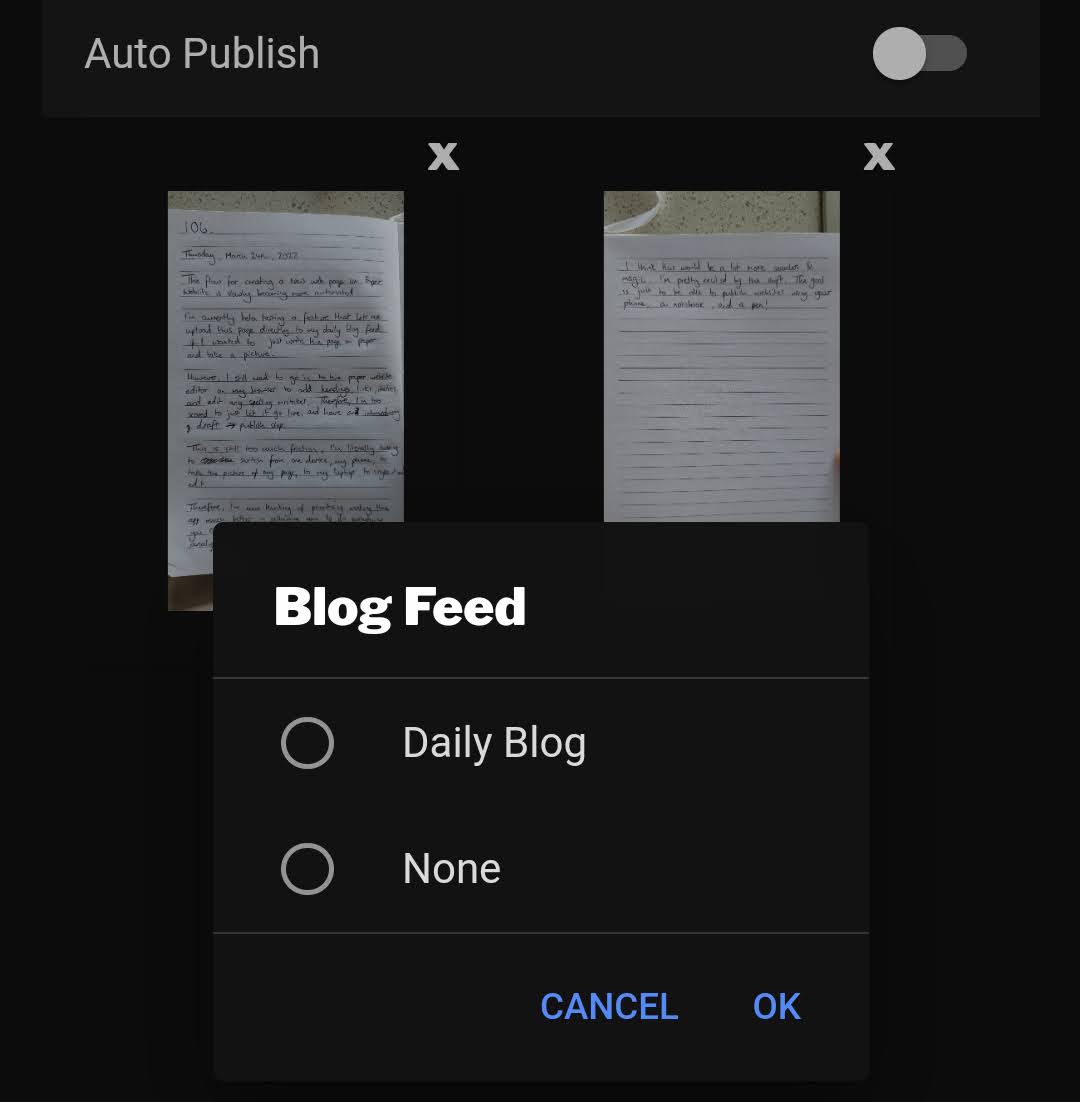 Beta auto-publish to blog feed feature