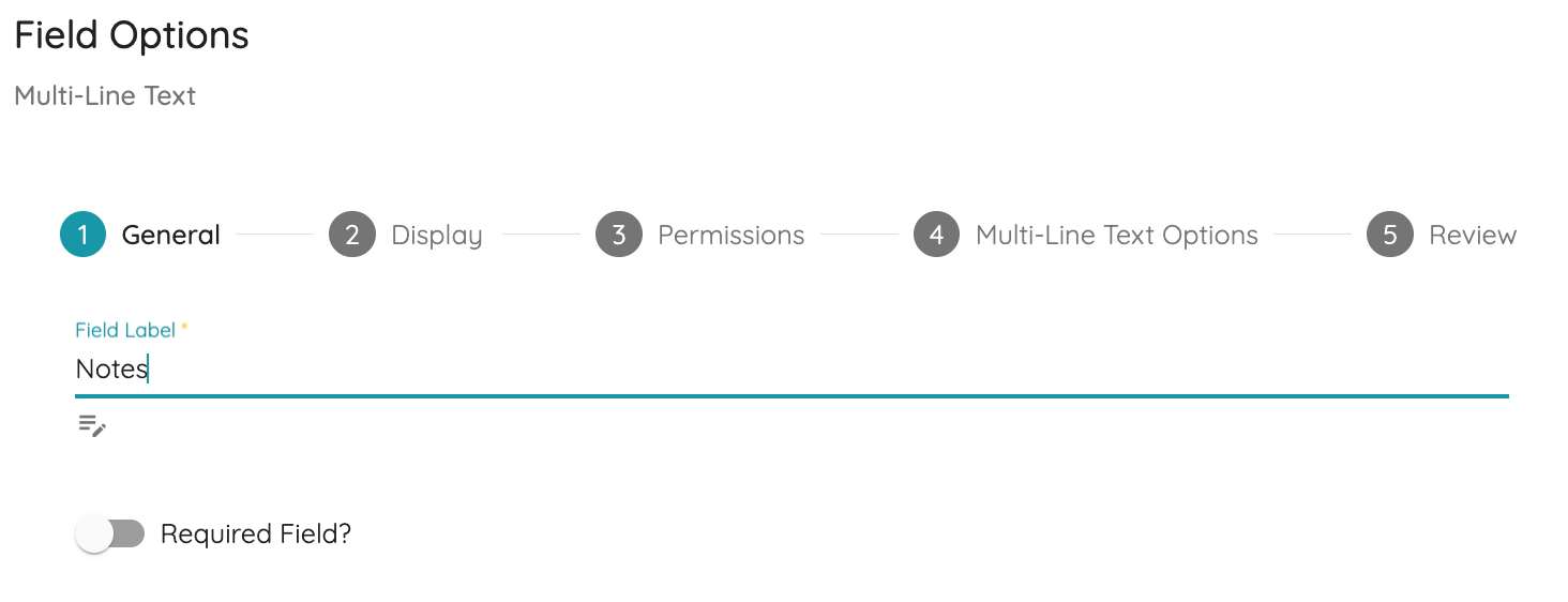 Notes field options - label