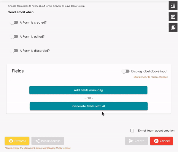 Use the Paprlss AI to assist in creating fields for your documents
