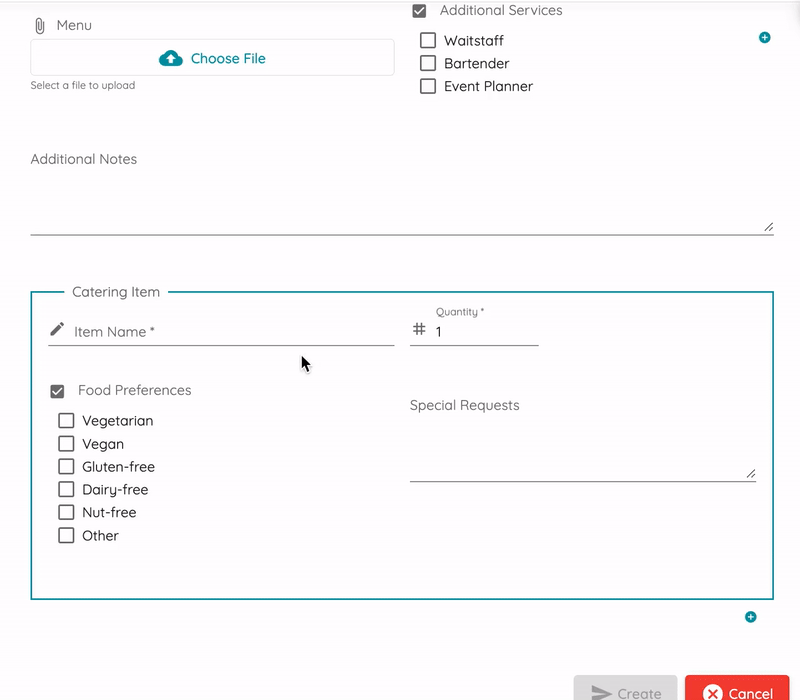 Repeating Subform added to a Catering Order Form