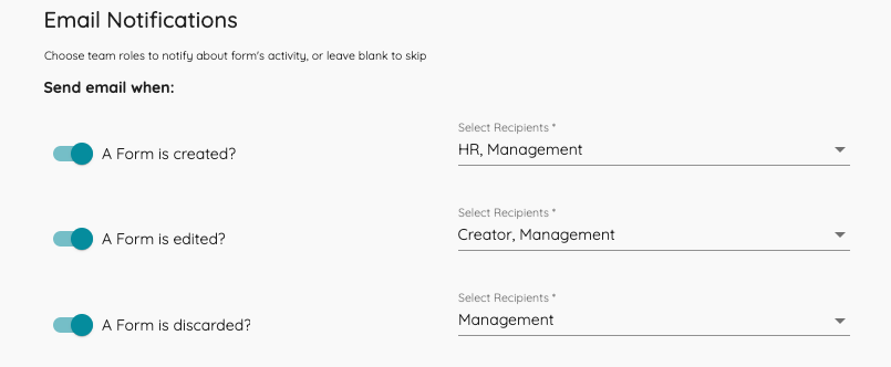 Email Notifications settings by Team Role