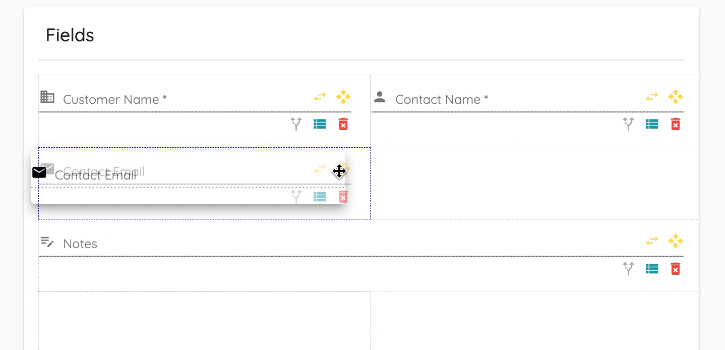 Form fields drag and drop example