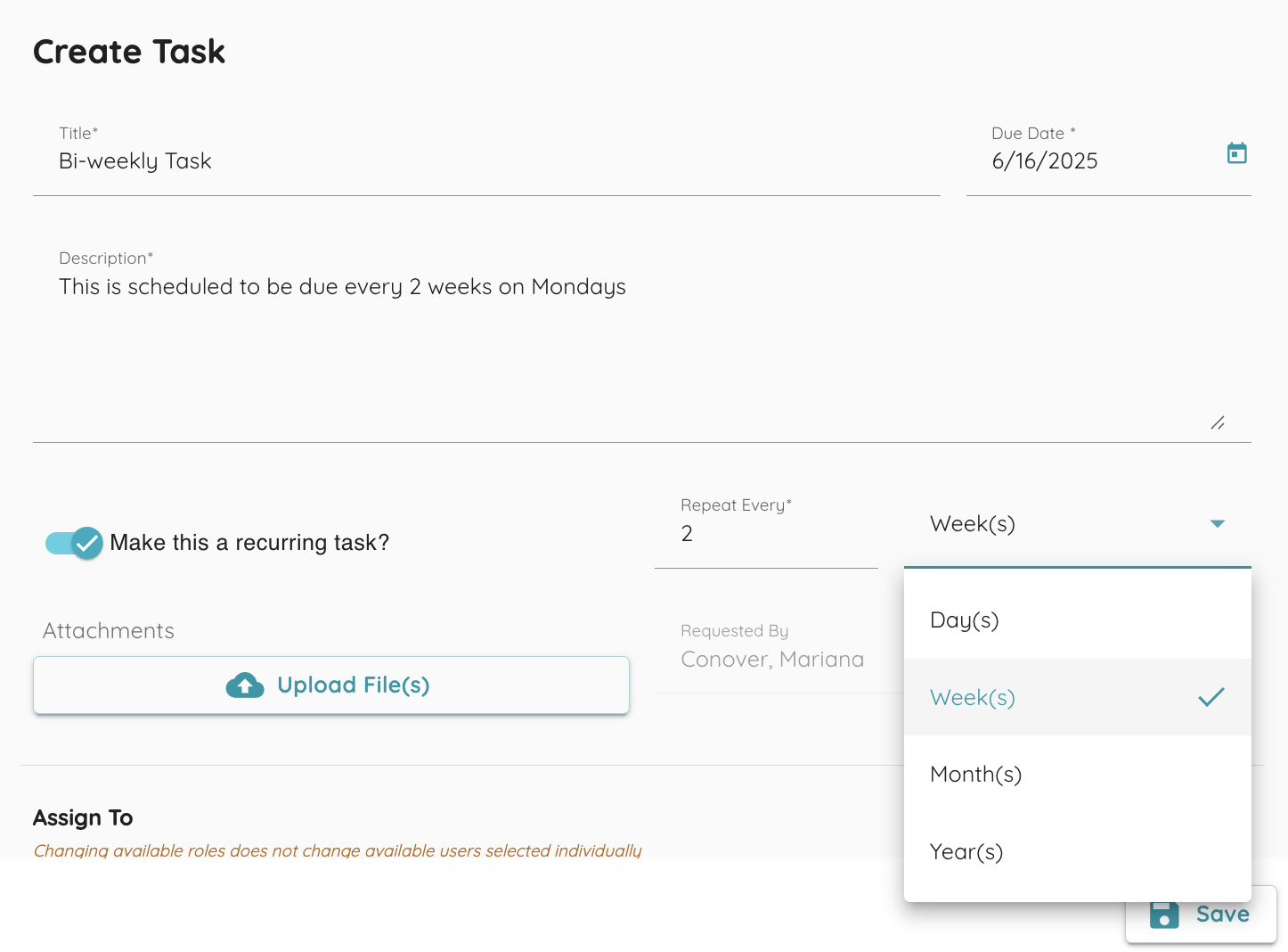 Recurring Task Creation