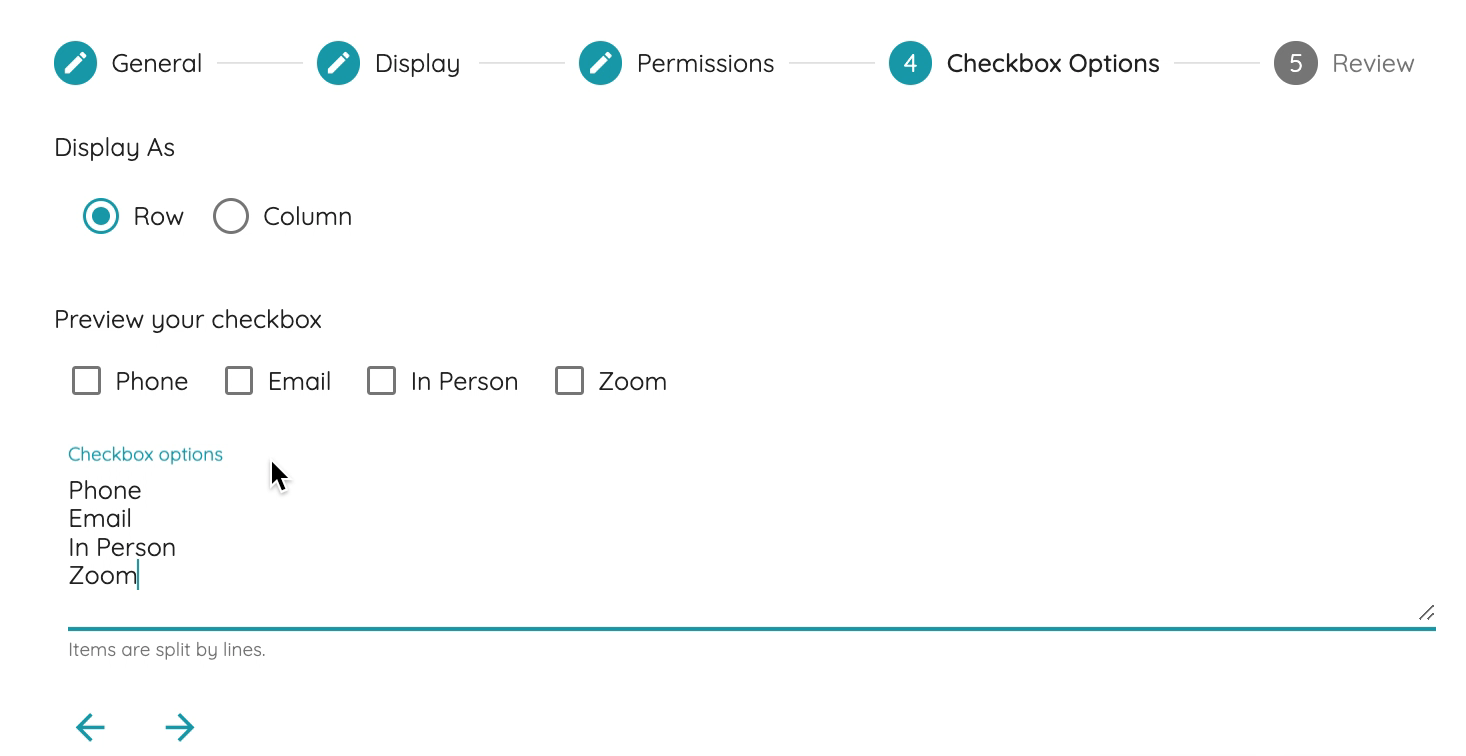 Contact Method field options - selections