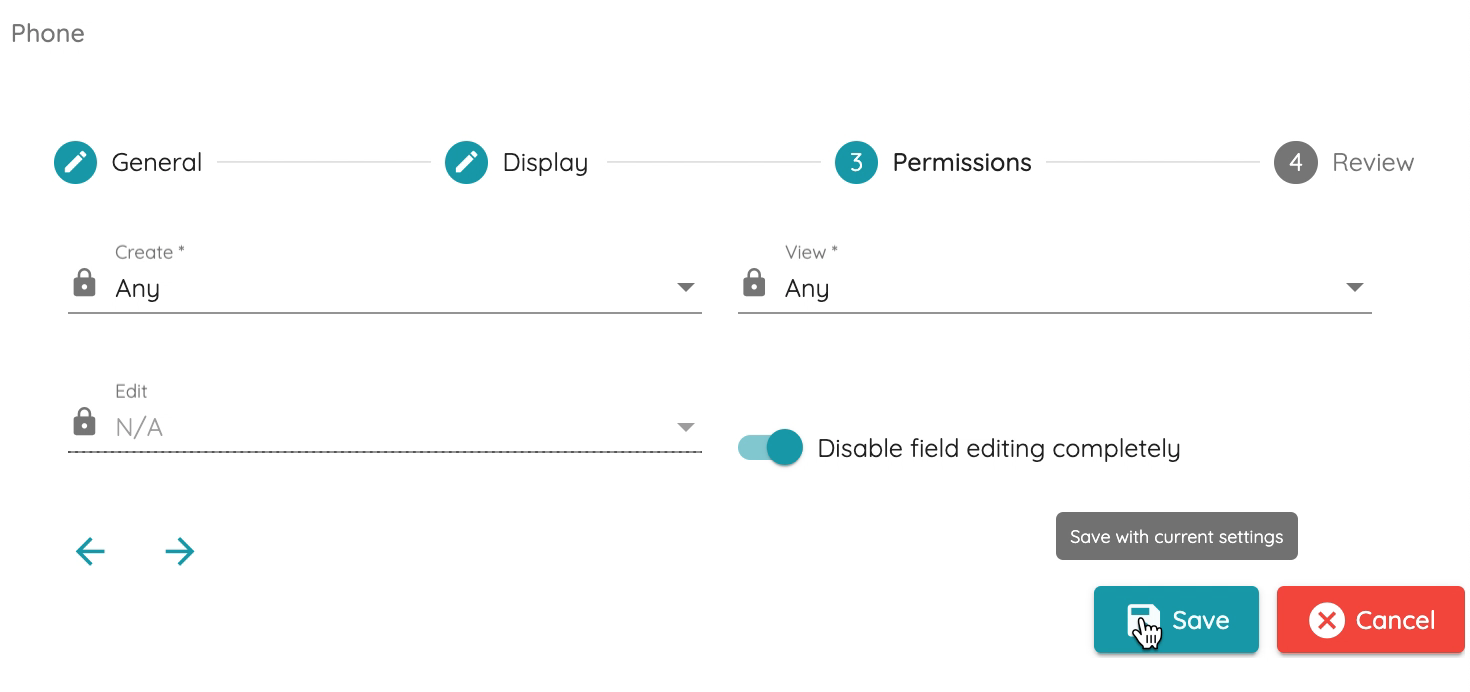 Phone field options - permissions