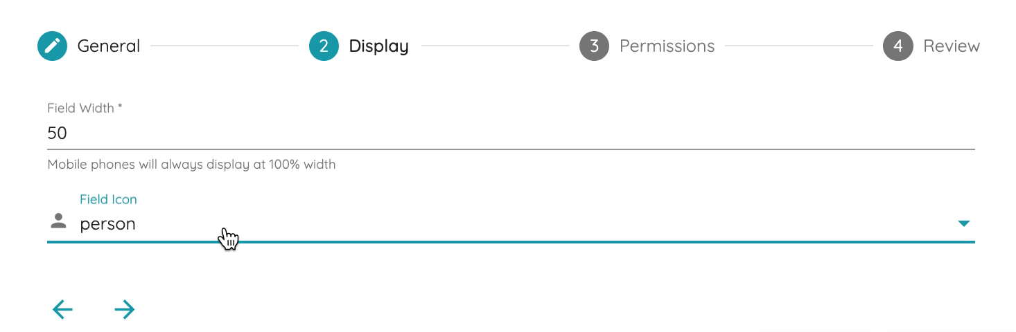 Contact Name field options - icon