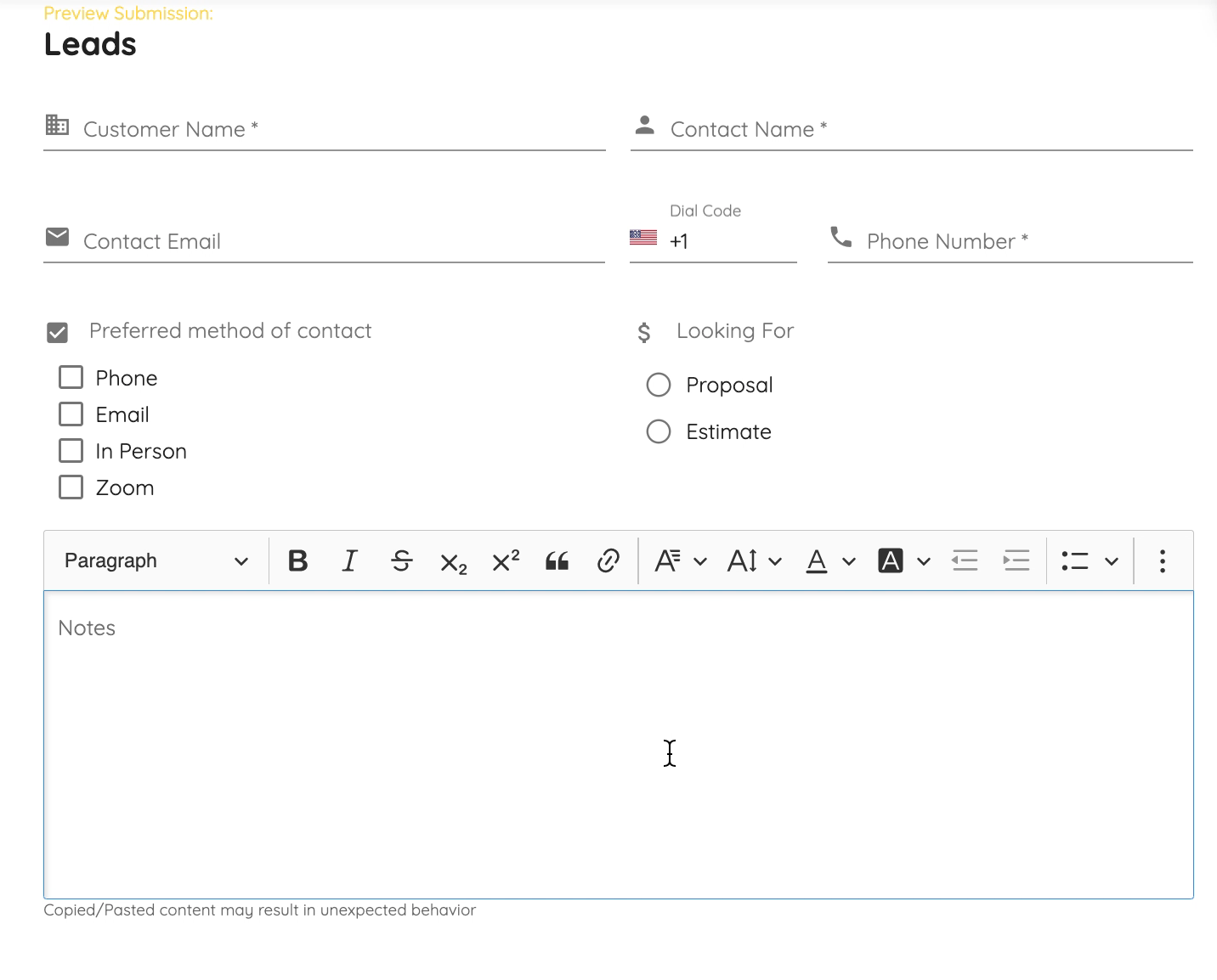 Previewing the form