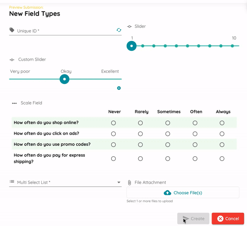Animated example of new field types within a document
