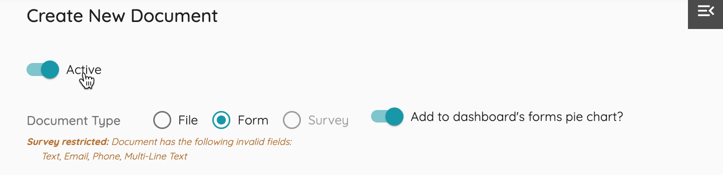 Active/Inactive form toggle