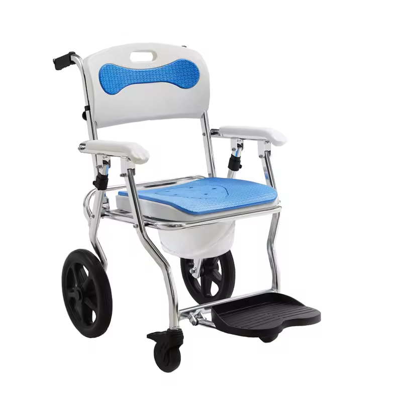Photo de CHAISE GARDE ROBE ACCOUDOIR ASSISE EN MOUSSE AVEC DOS +  QUATRE ROUES PU736    - Matériel Médical
