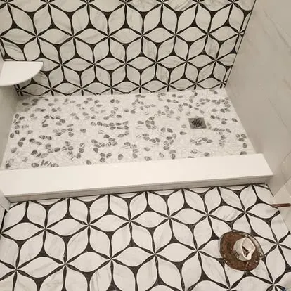 Geometric tile shower: Parisi Home Improvement bathroom project, photo 2