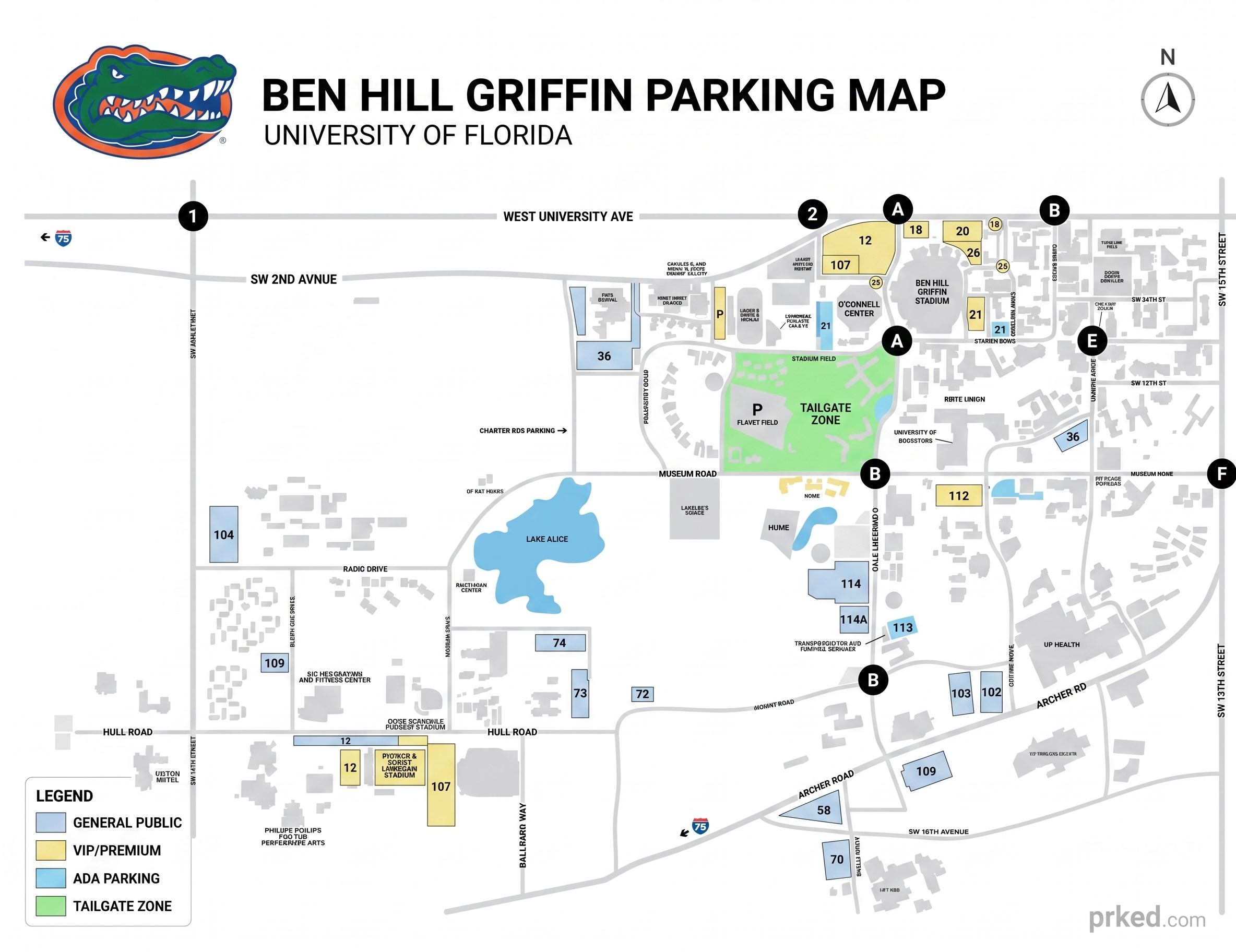 Ben Hill Griffin Stadium parking map